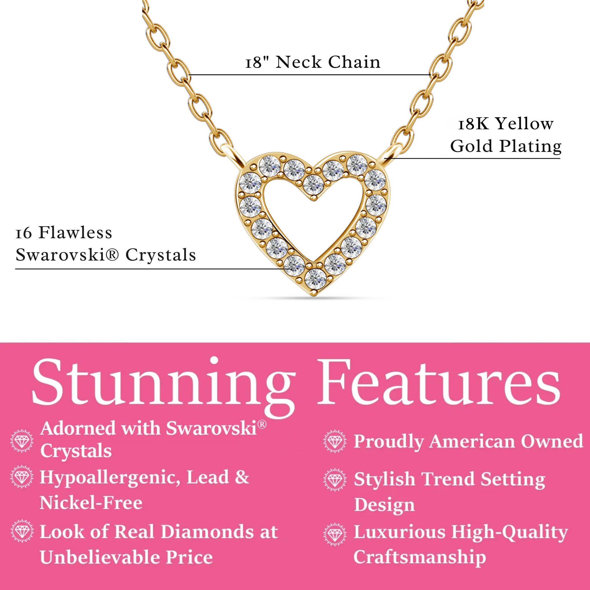 Piper 18k White Gold Plated Heart Pendant Necklace with Swarovski Crystals