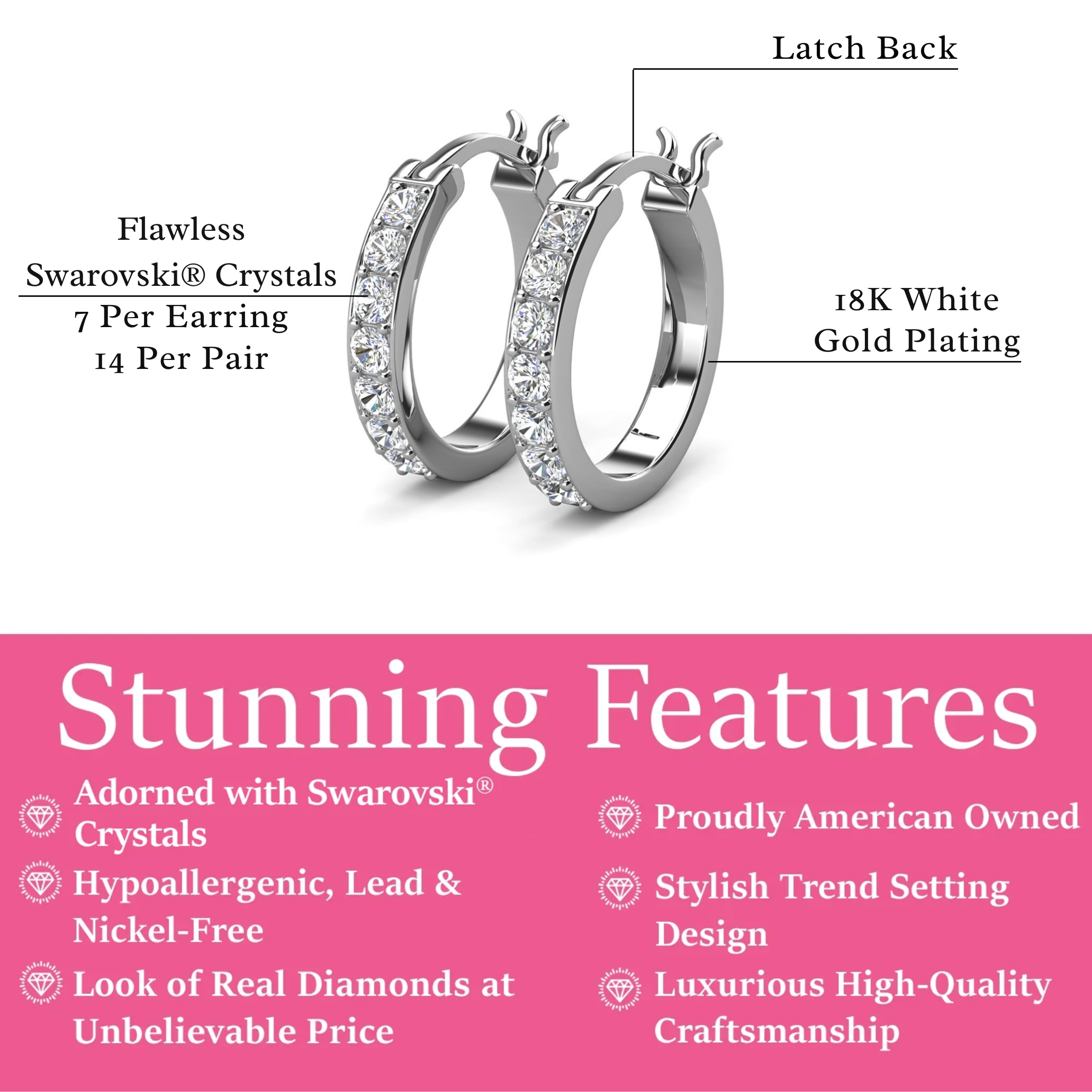 Presley 18k White Gold Plated 17mm Hoop Earrings with Swarovski Crystals