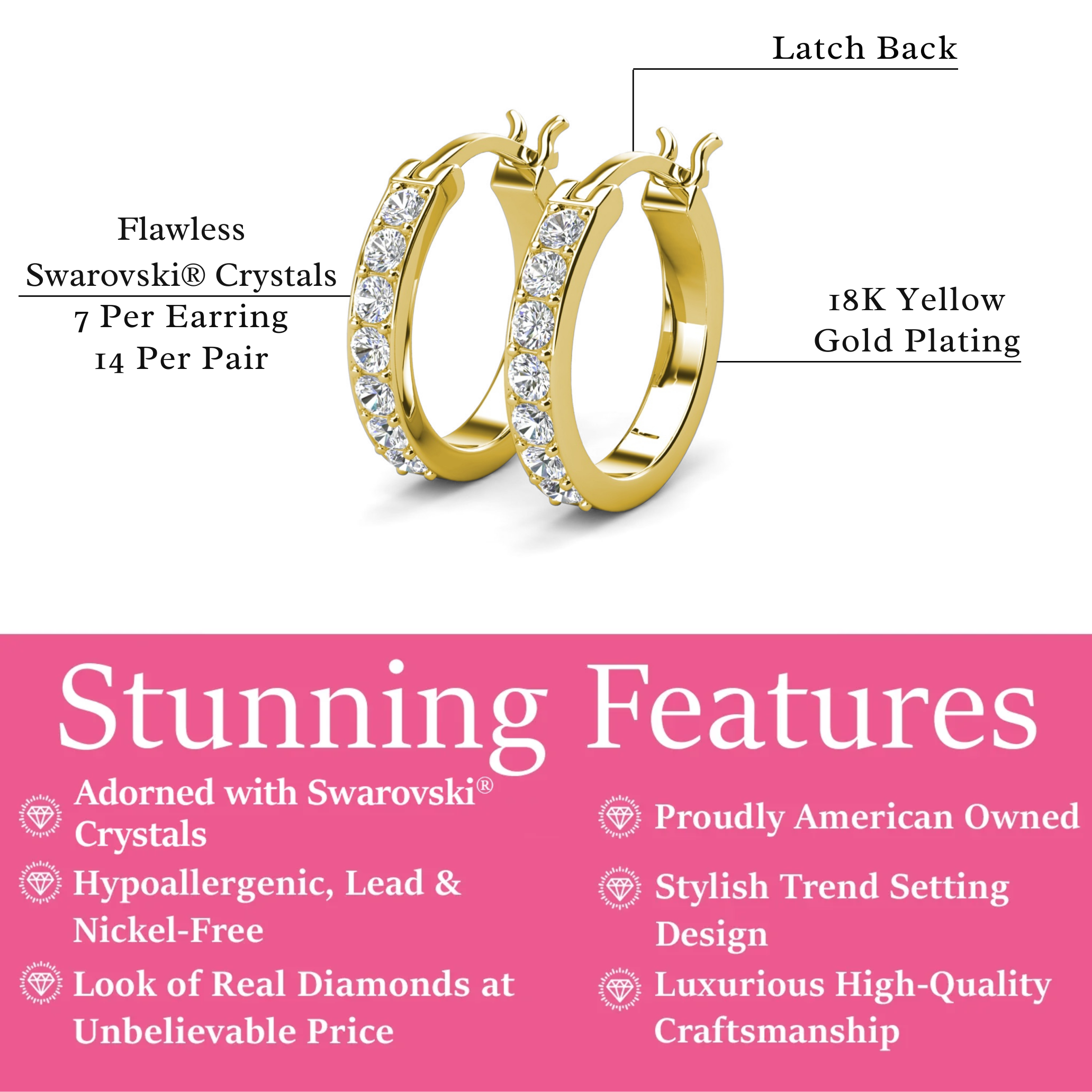 Presley 18k White Gold Plated 17mm Hoop Earrings with Swarovski Crystals