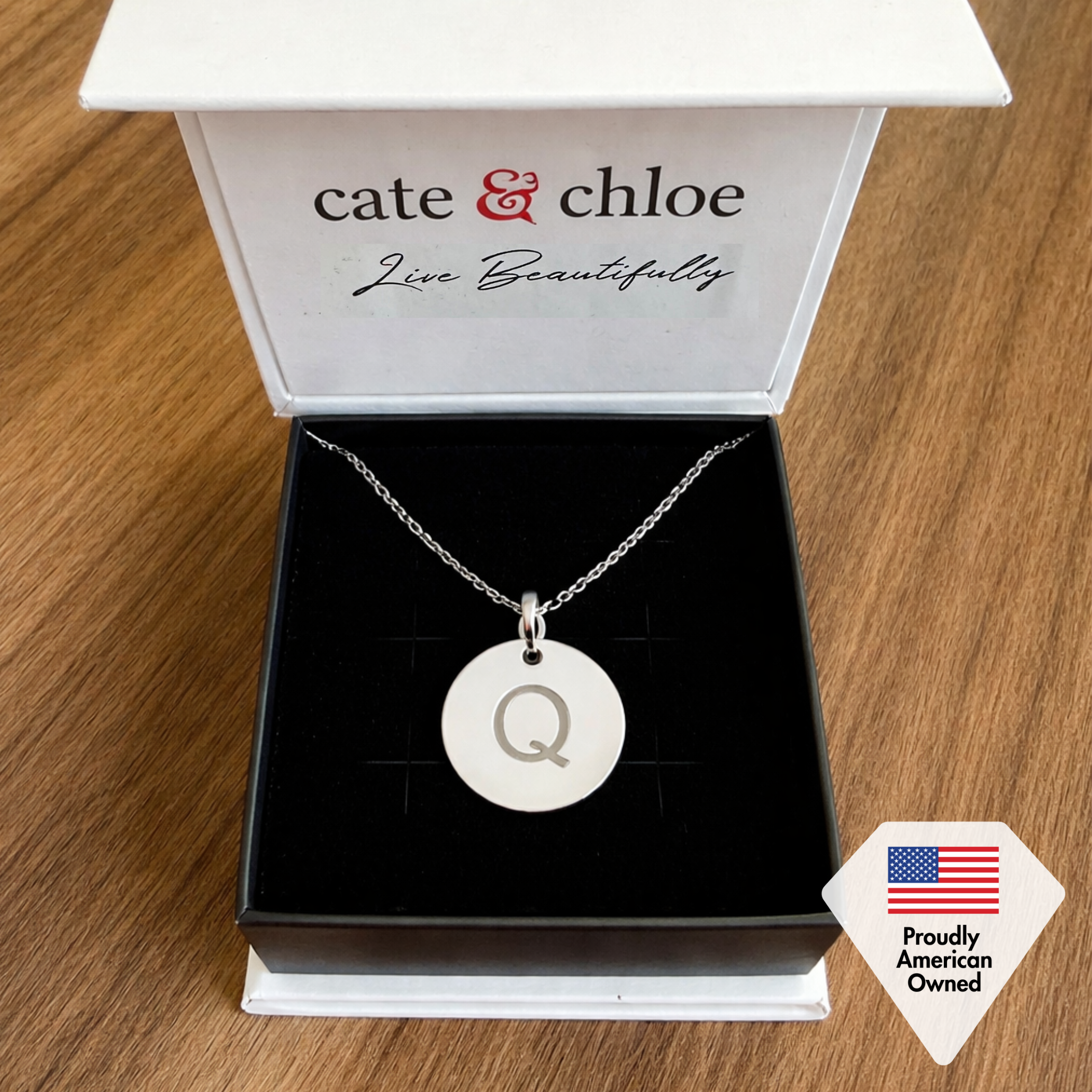 Summer Collection 18k White Gold Plated Engraved Initial Letter Pendant Necklace