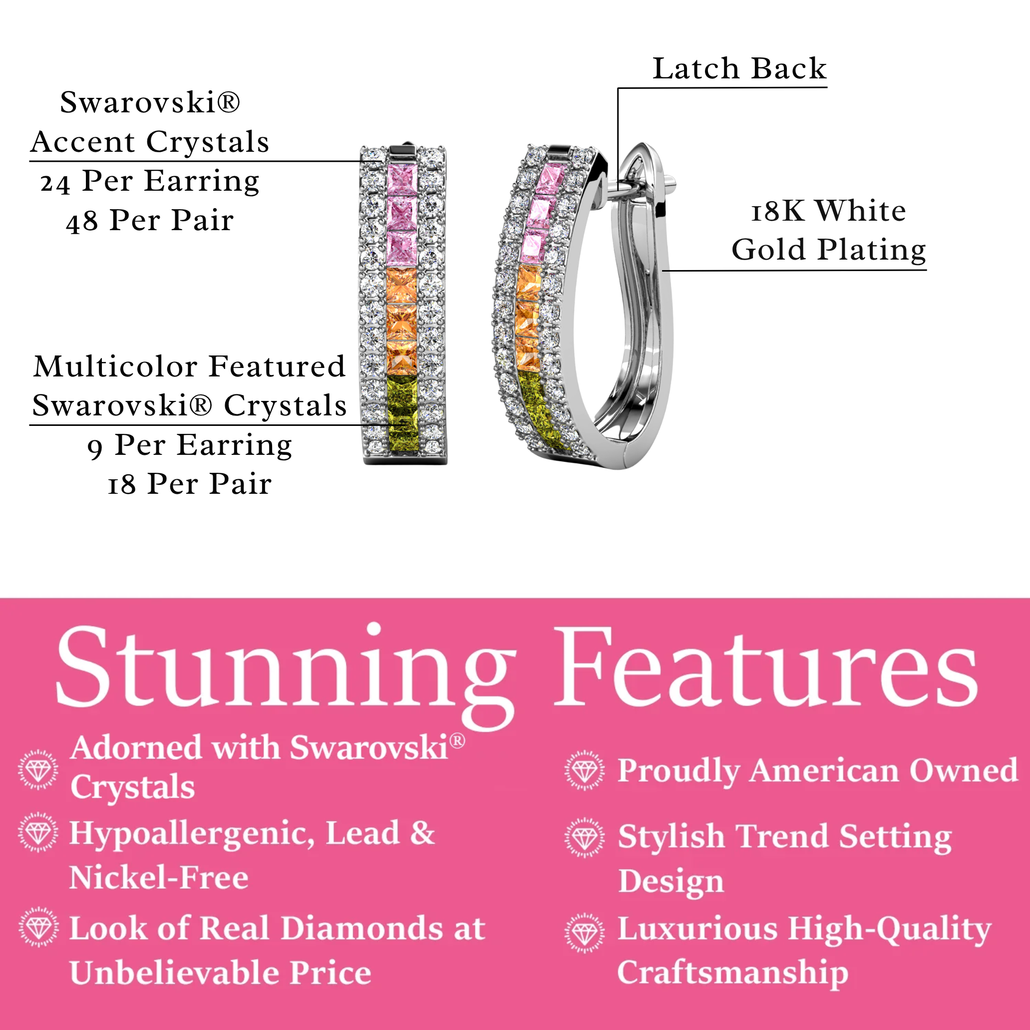 Rachel 18k White Gold Plated 19mm Hoop Earrings with Swarovski Crystals