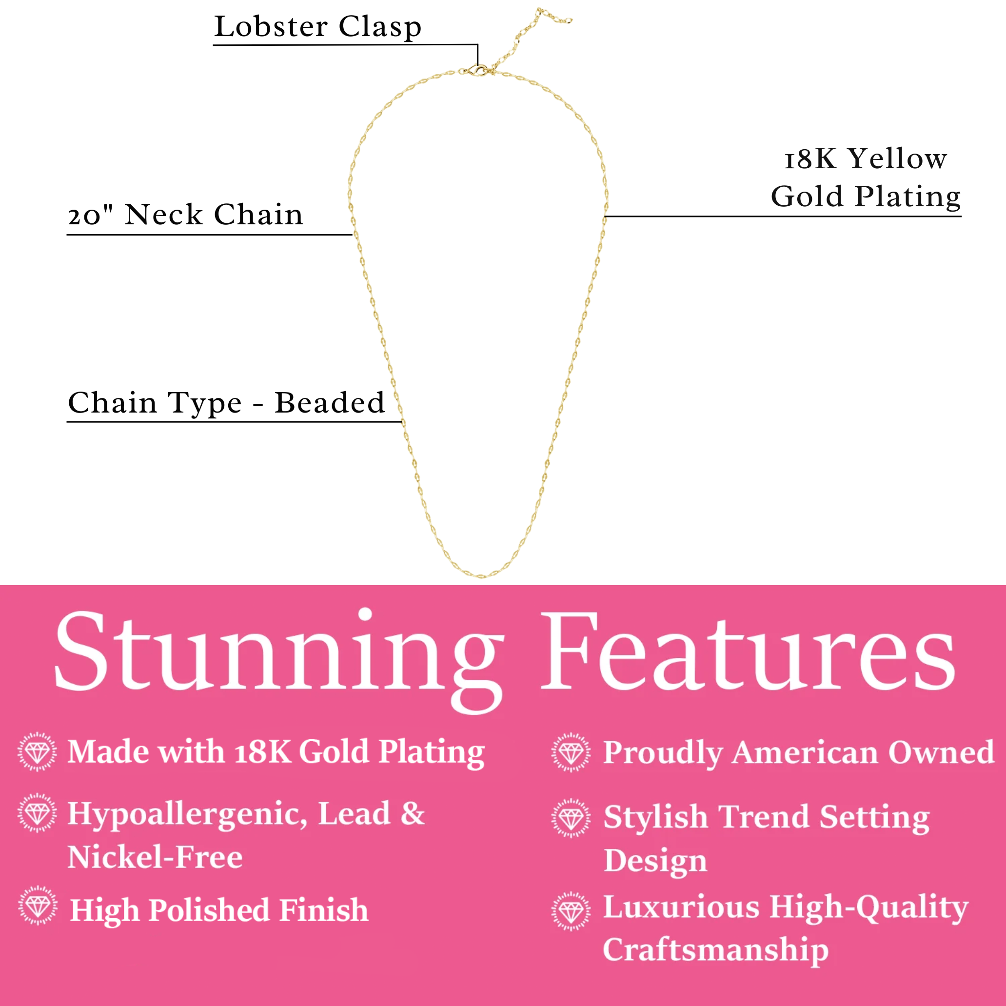 Raegan 18k White Gold Plated Stacking Necklace Chain