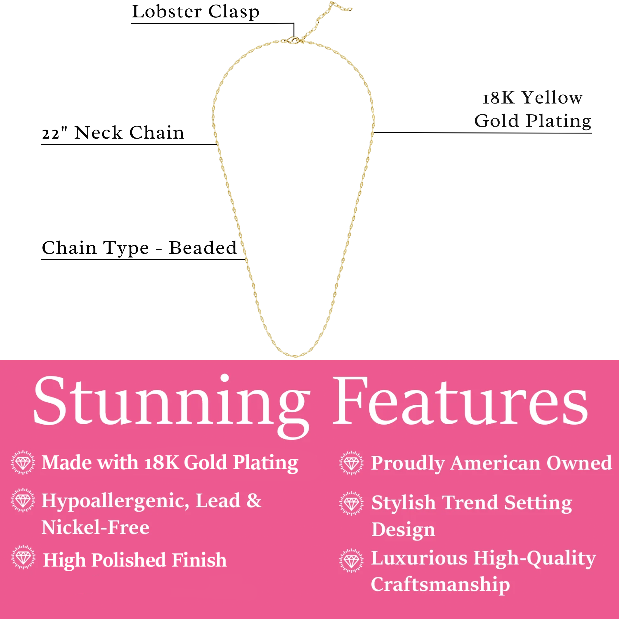 Raegan 18k White Gold Plated Stacking Necklace Chain