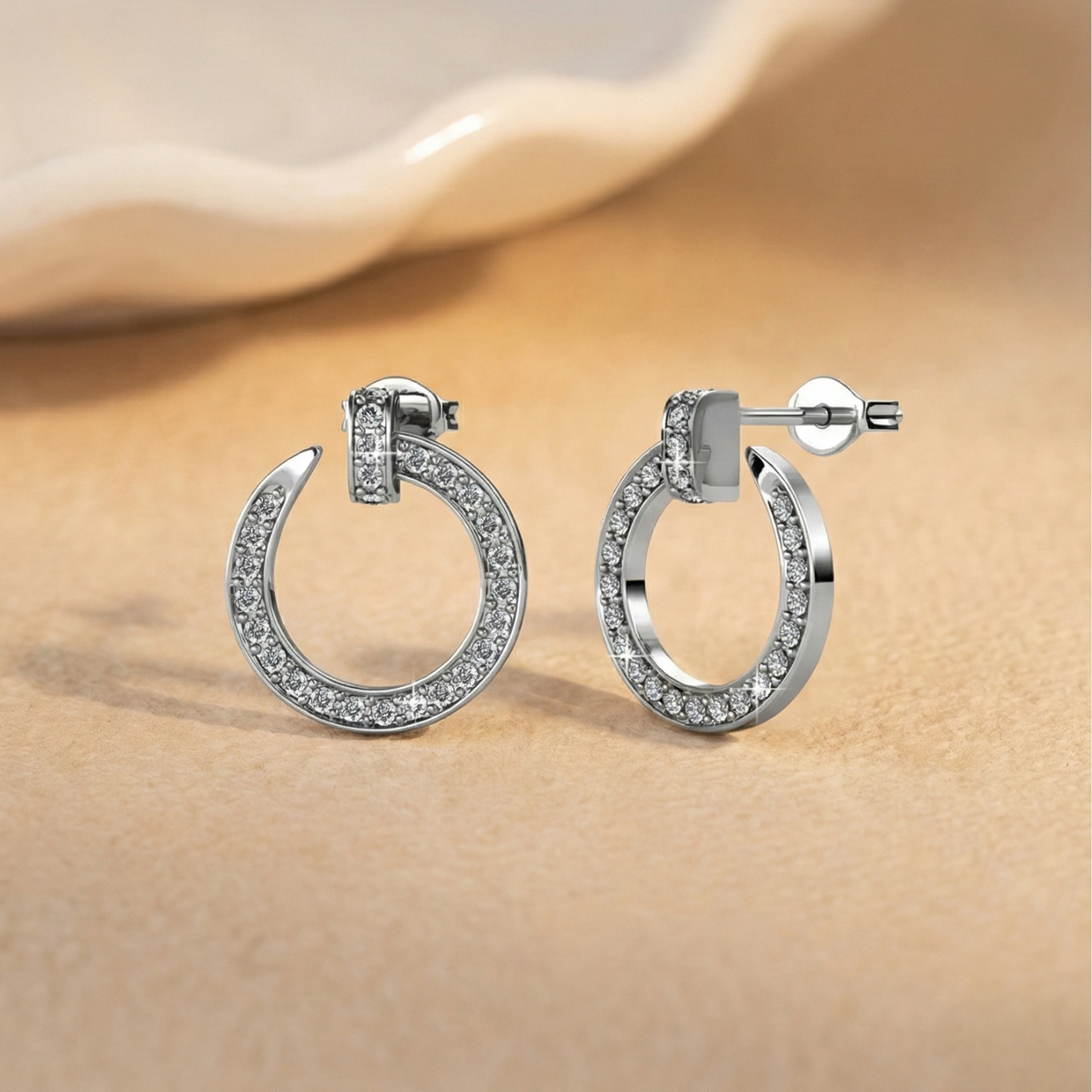 Raven 18k White Gold Plated Circle Drop Stud Earrings with Swarovski Crystals - Fab Fav