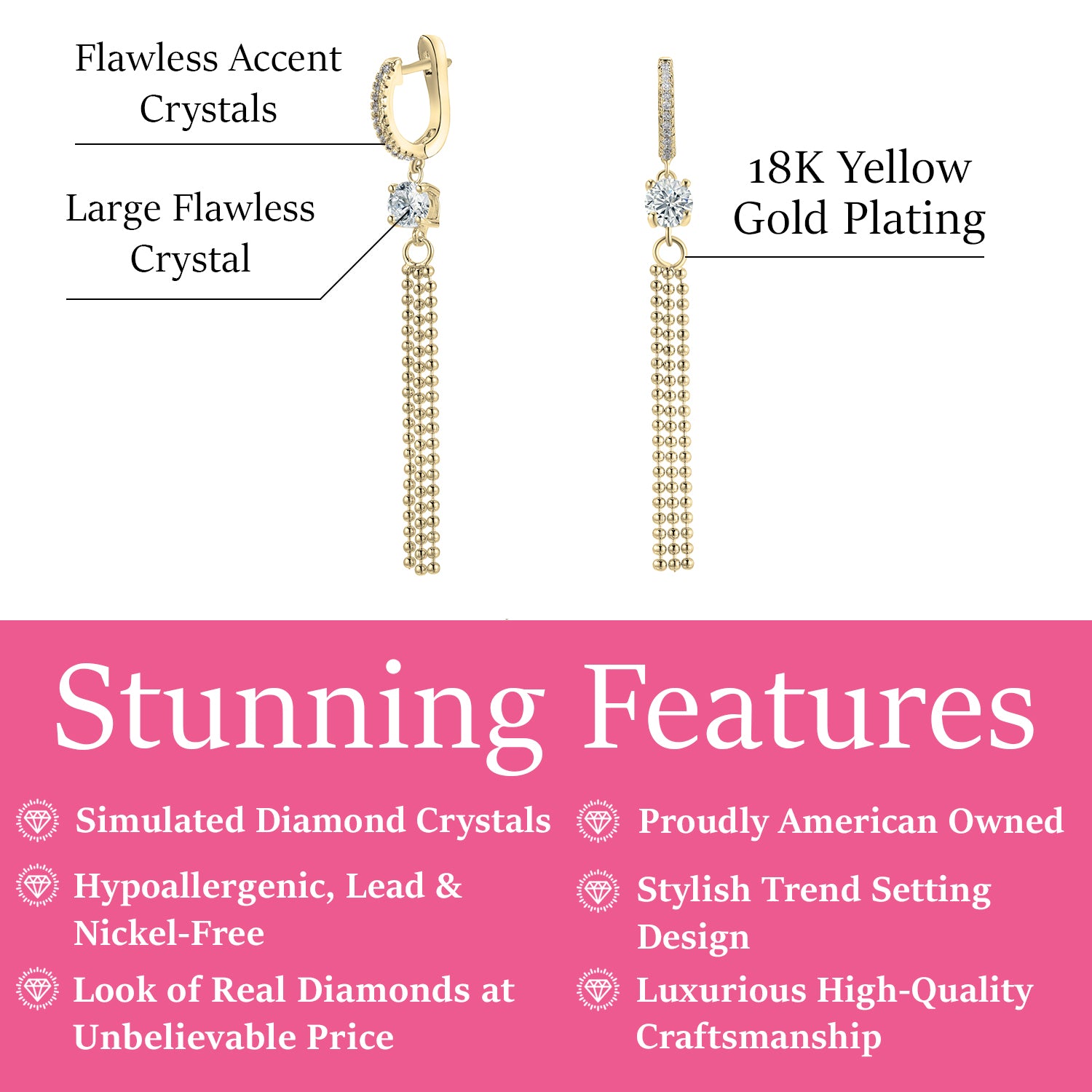 Raya 18k White Gold Plated Silver Hoop Dangle Earrings with Simulated Diamond CZ Crystals
