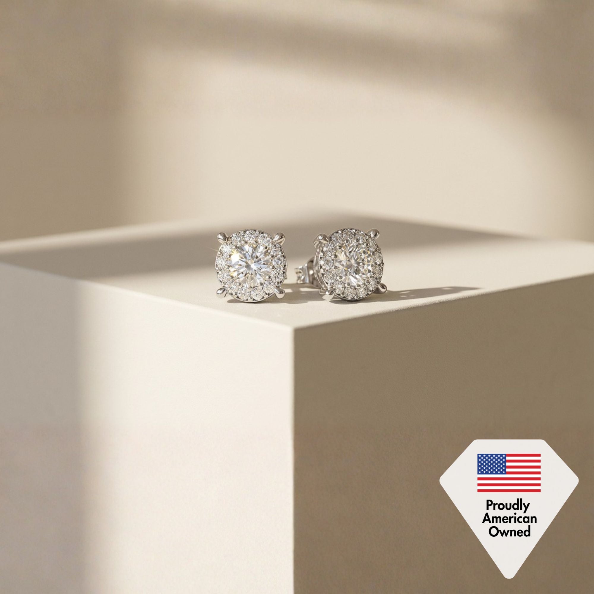 Raylee 18k White Gold Plated Halo Stud Earrings with Swarovski Crystals