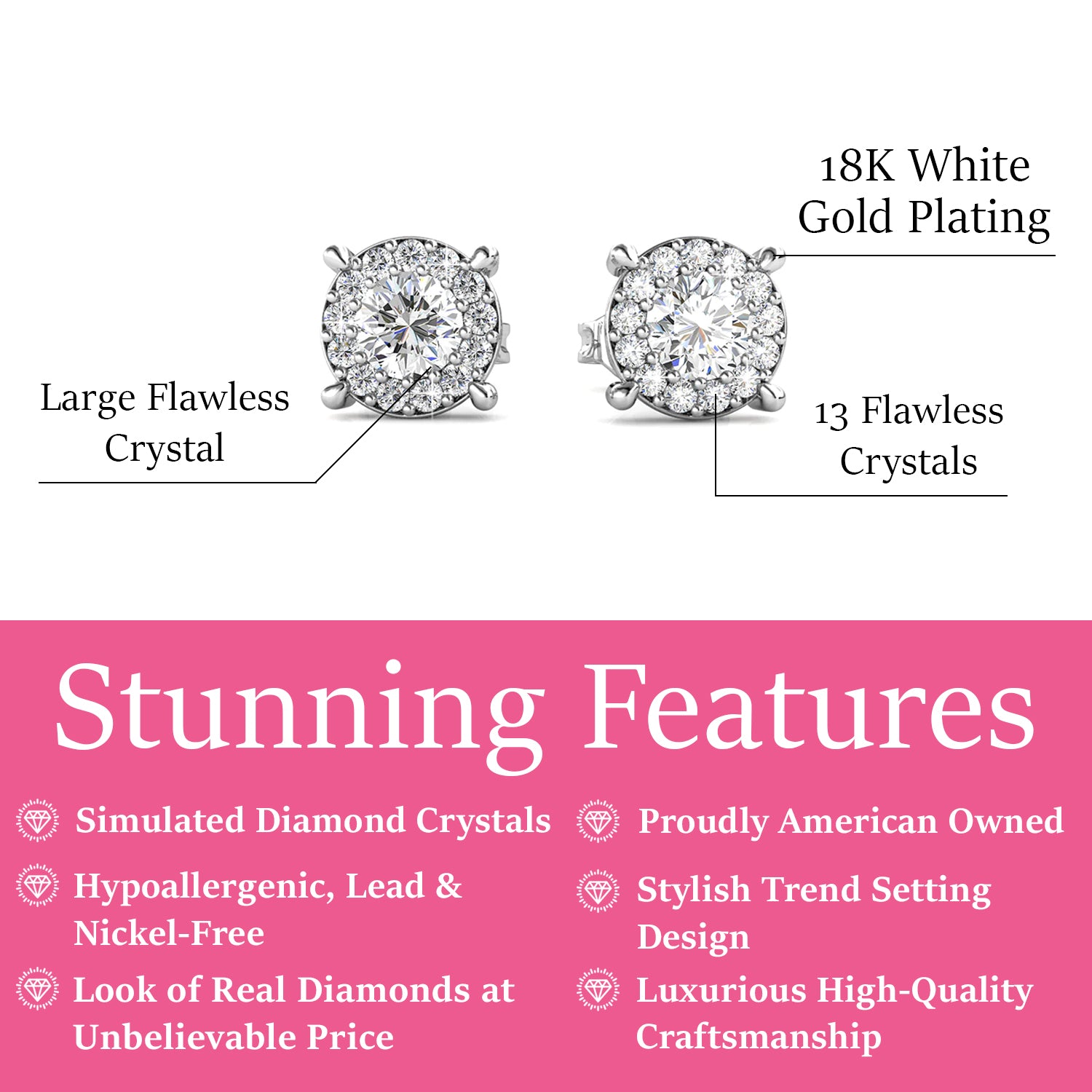 Raylee 18k 白金镀金项链和耳环珠宝套装搭配圆形切割单石施华洛世奇水晶