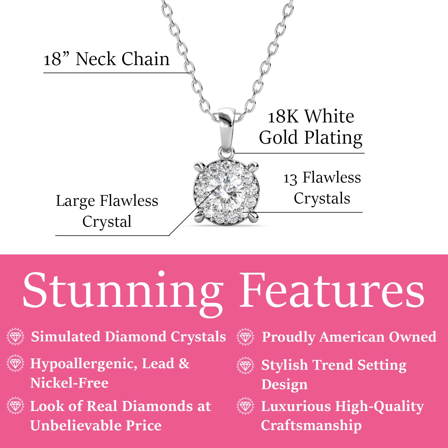 Raylee 18k 白金镀金项链和耳环珠宝套装搭配圆形切割单石施华洛世奇水晶