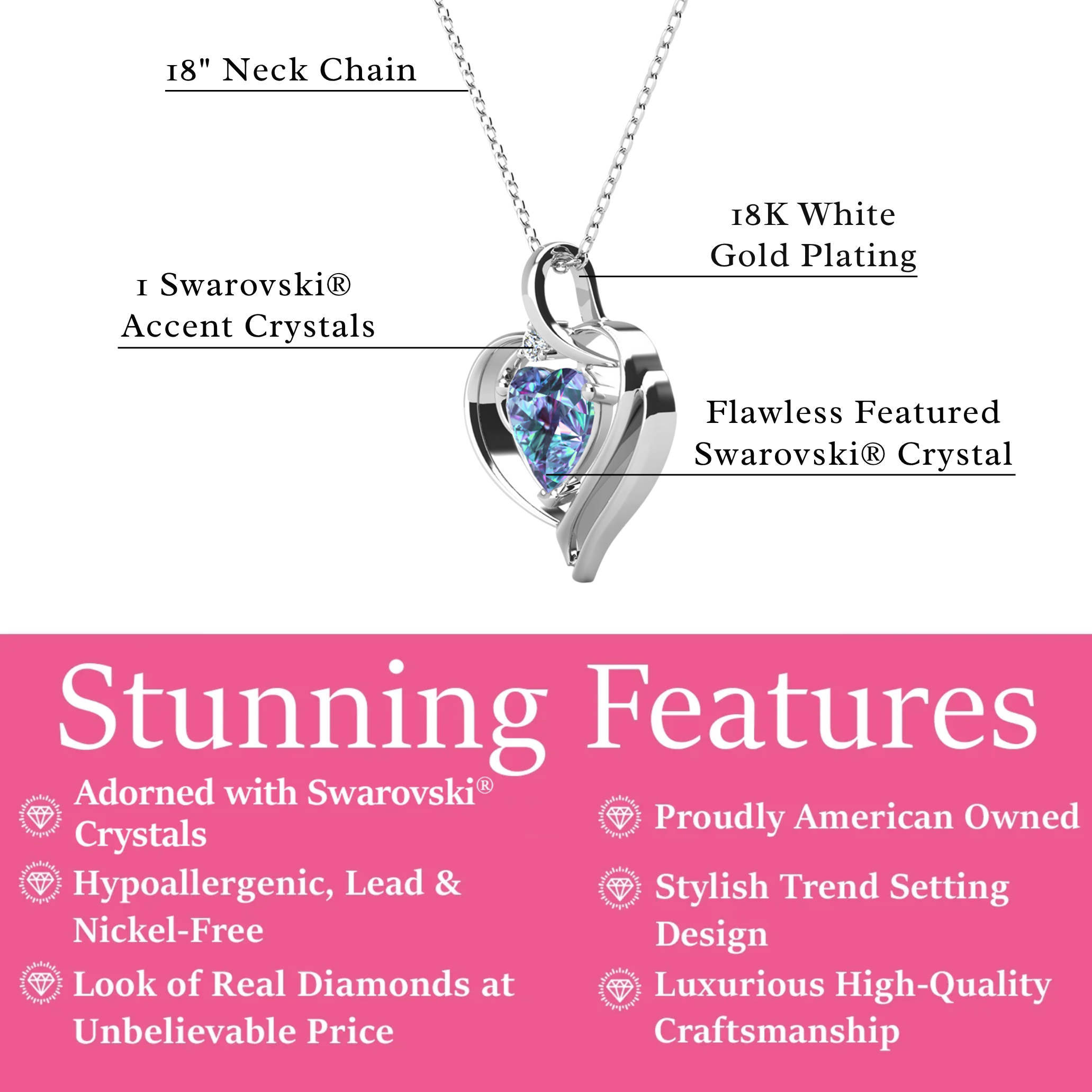 Regina 18k White Gold Plated Blue Heart Necklace with Swarovski Crystals