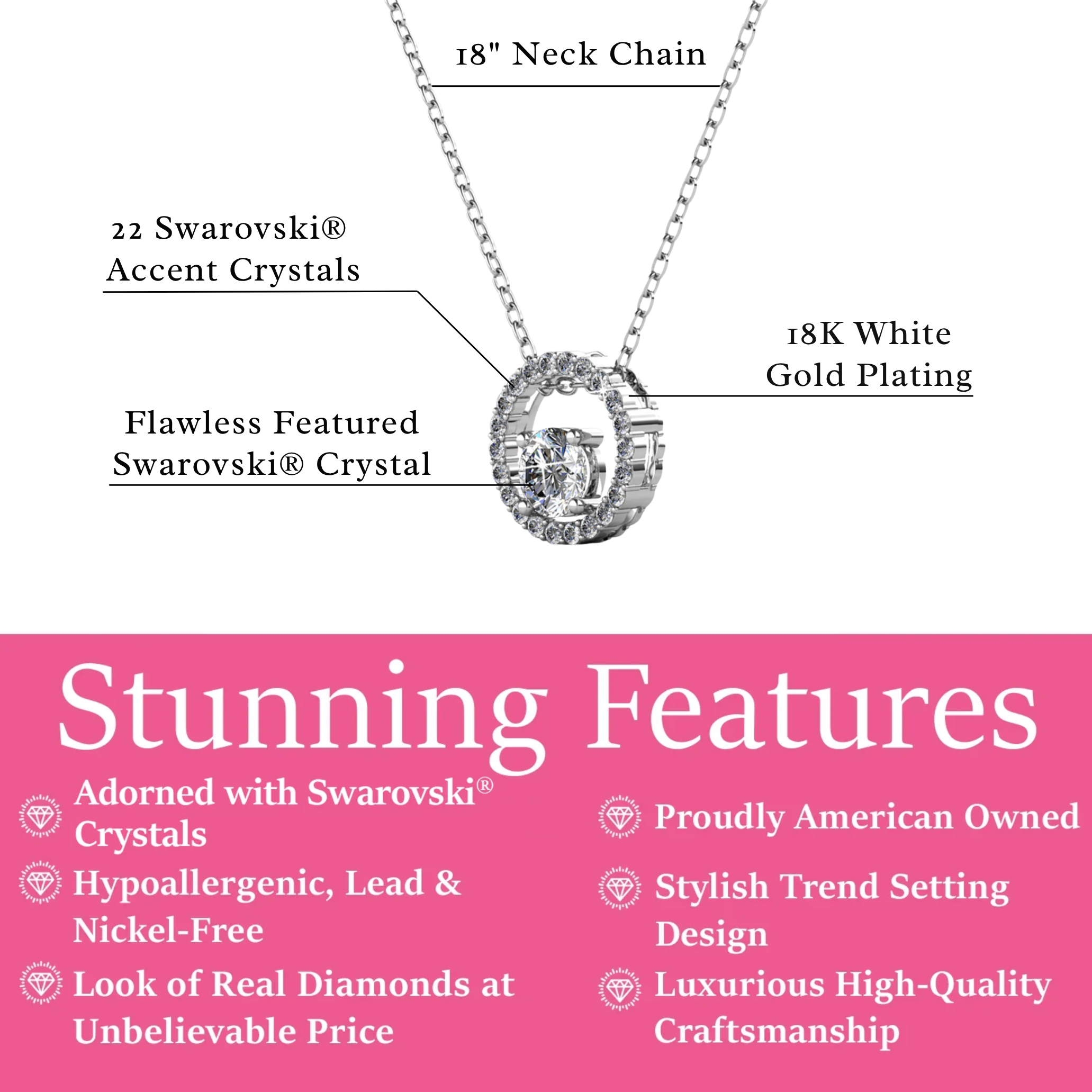 Reign 18k White Gold Plated Halo Necklace with Swarovski Crystals