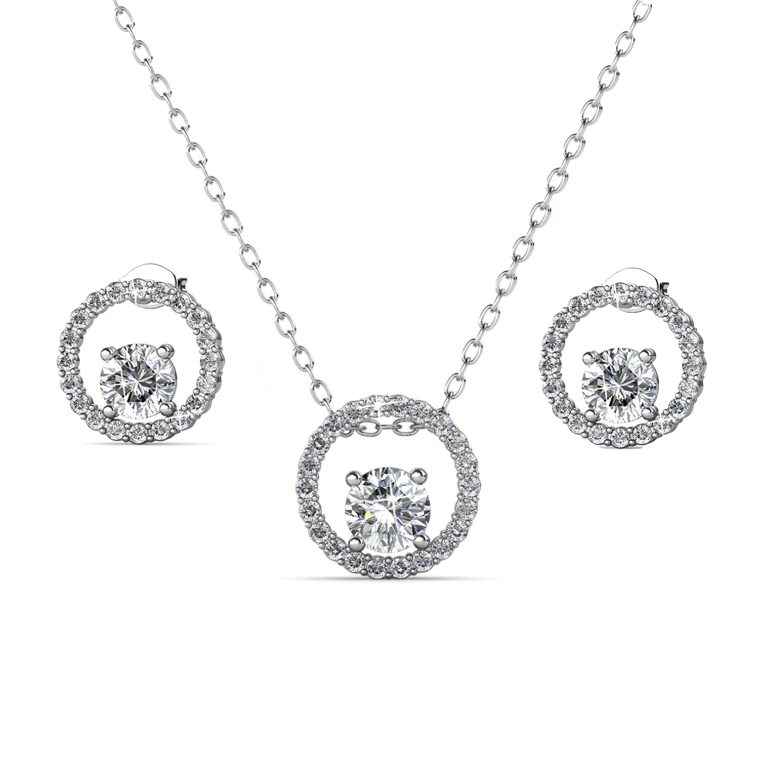 Reign 18k White Gold Necklace and Earrings Jewelry Set with Swarovski Crystals