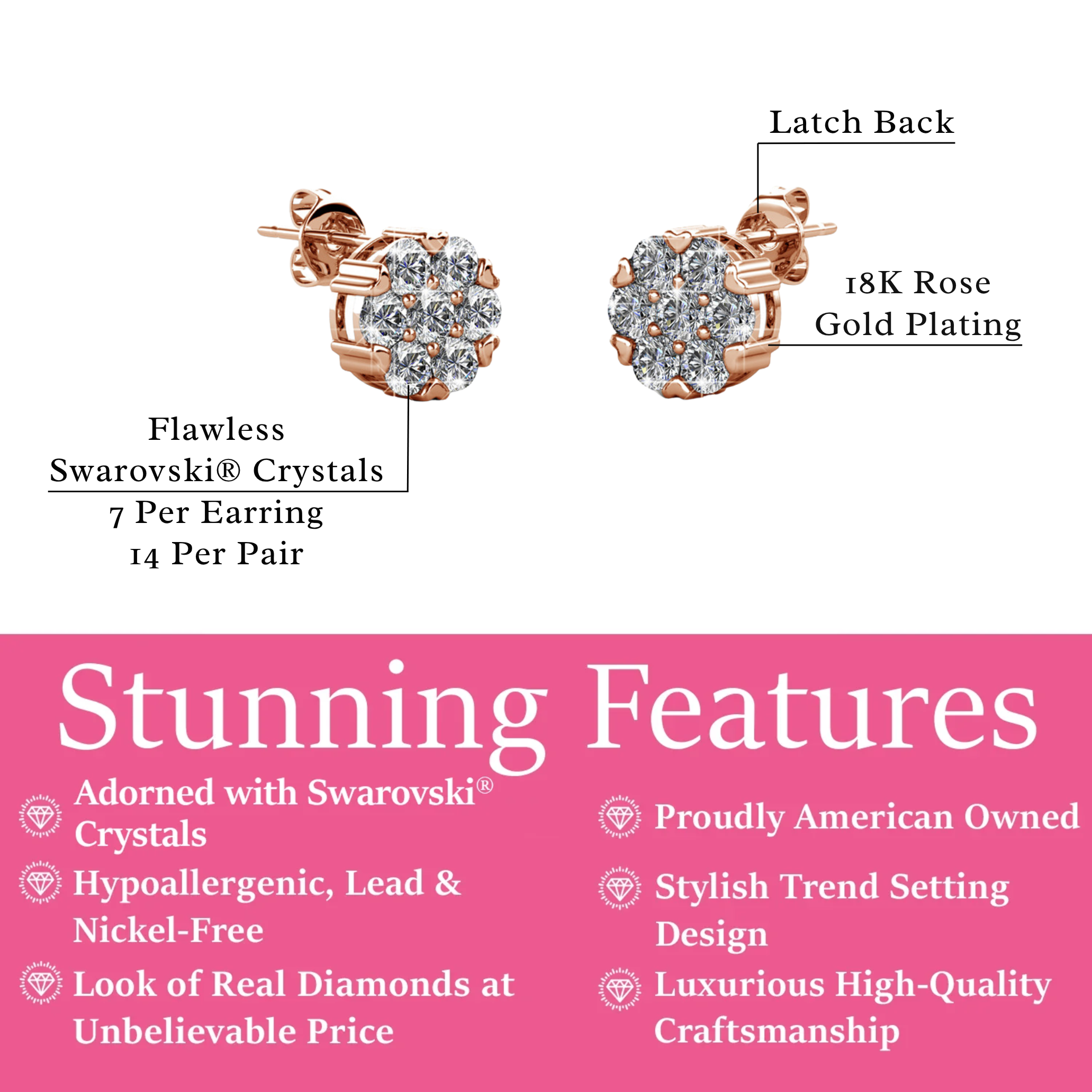Remy 18k White Gold Plated Stud Earrings with Heart Accents and Swarovski Crystals