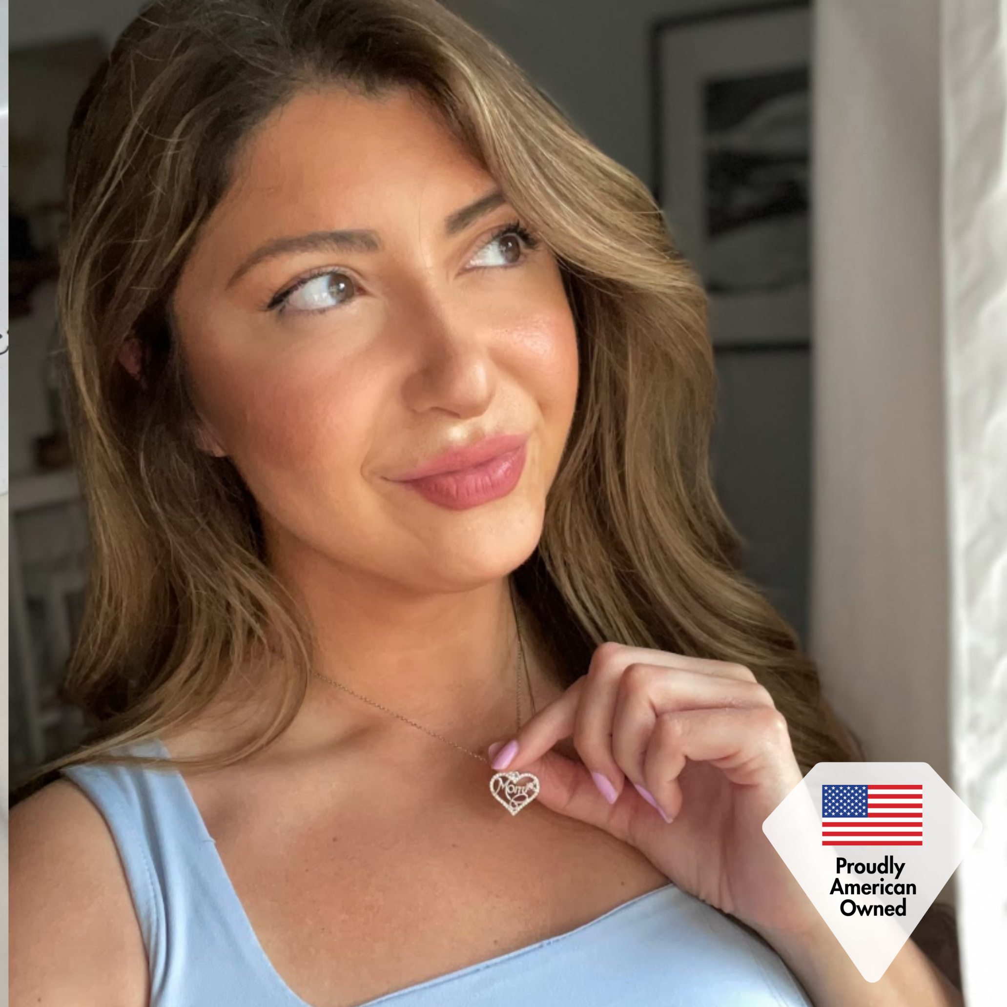 Rhonda 18k White Gold Plated Mom Heart Necklace with Swarovski Crystals