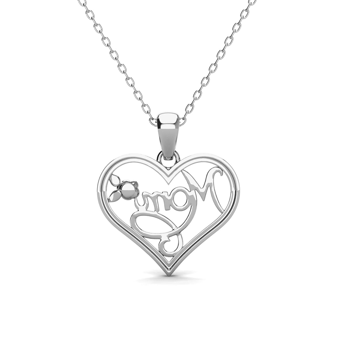 Rhonda 18k White Gold Plated Mom Heart Necklace with Swarovski Crystals