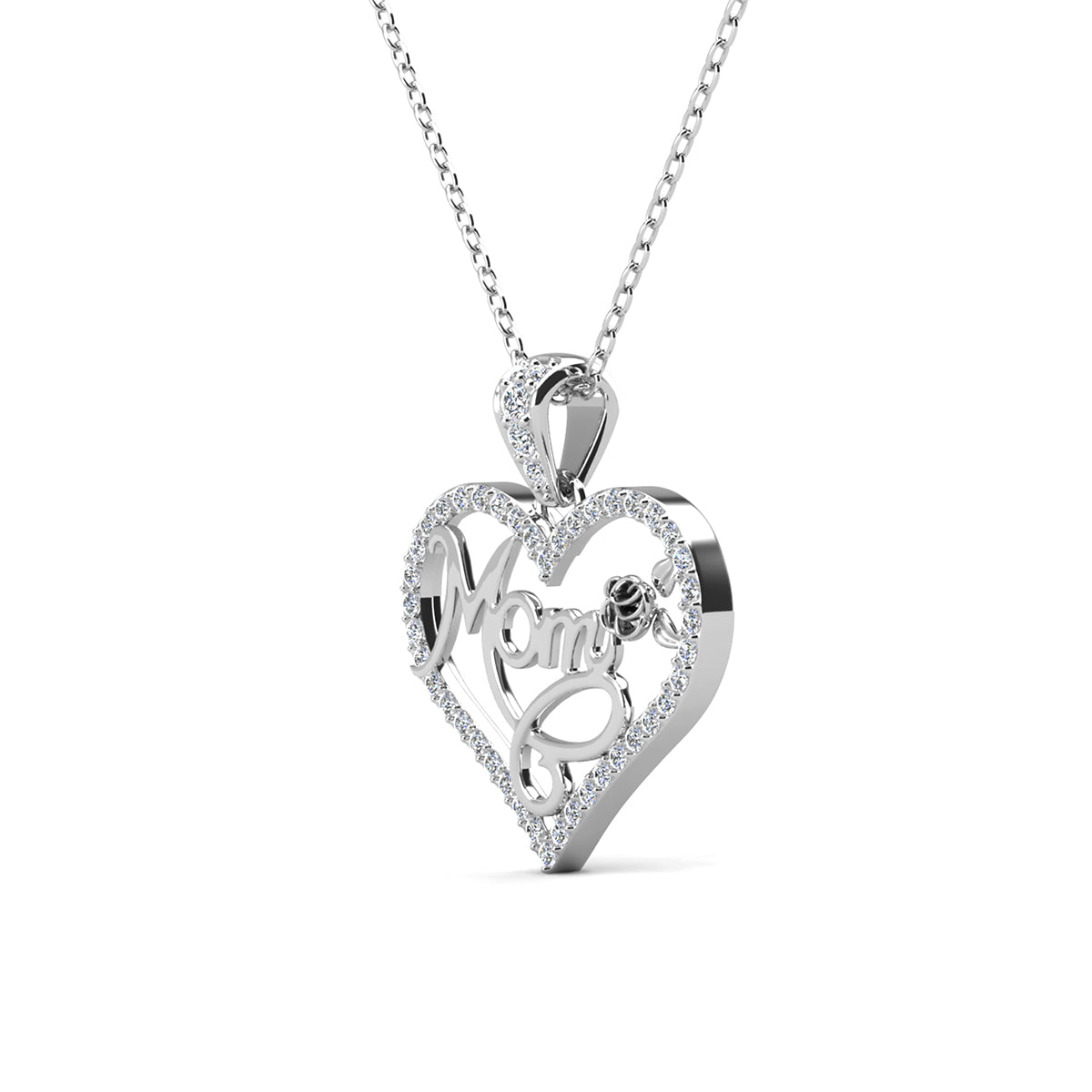 Rhonda 18k White Gold Plated Mom Heart Necklace with Swarovski Crystals