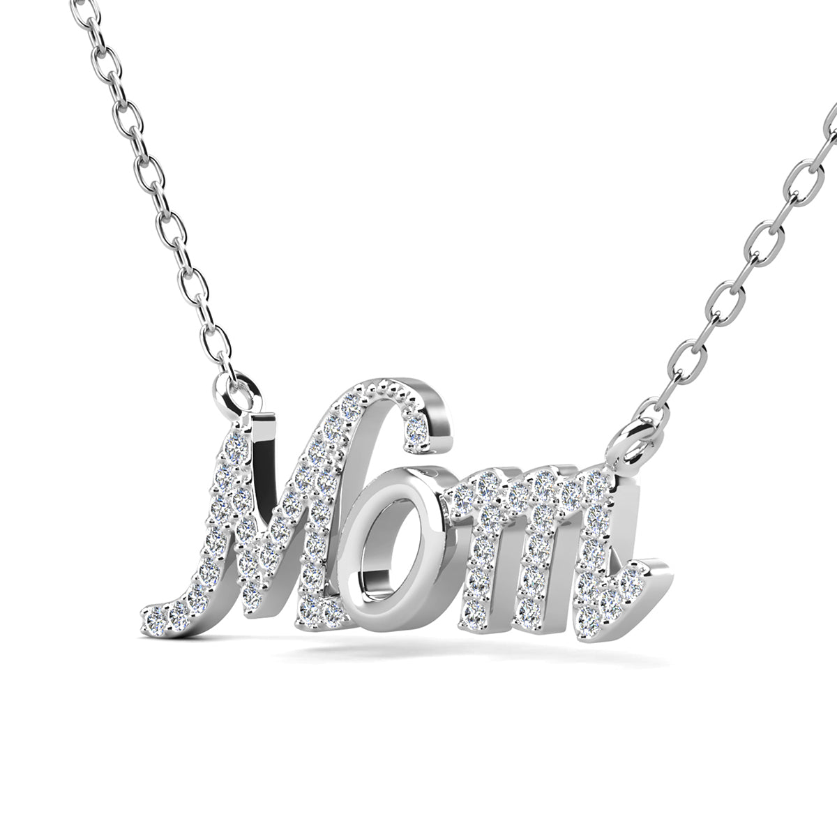 Riley 18k White Gold Plated Mom Necklace with Swarovski Crystals