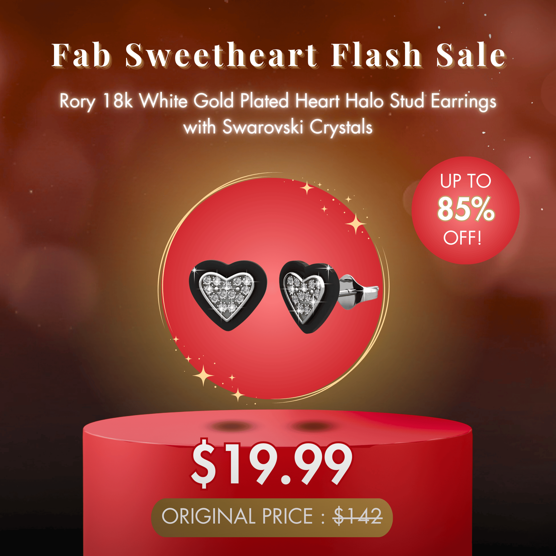 Rory 18k White Gold Plated Heart Halo Stud Earrings with Swarovski Crystals - Fab Valentine's Flash Sale