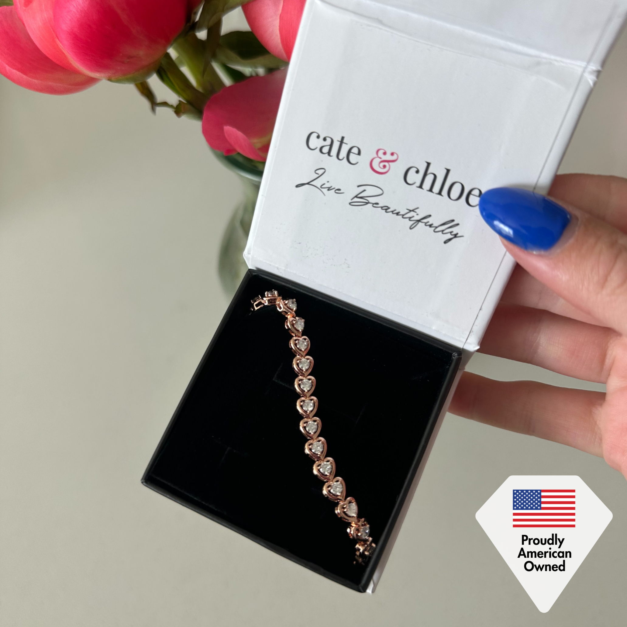 Rosalie 18k White Gold Plated Heart Tennis Bracelet with Simulated Diamond Crystals