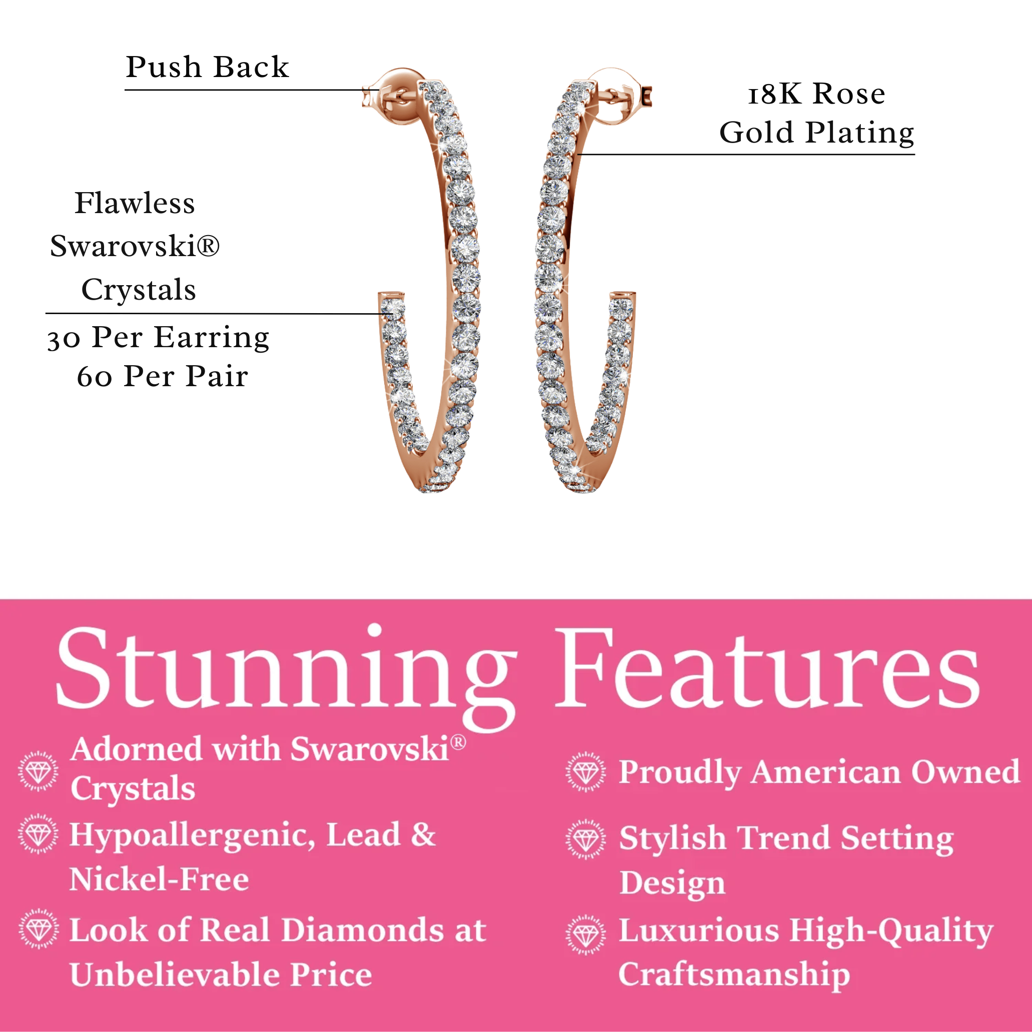 Rosalyn 女士 18k 白金镀金环形水晶耳环