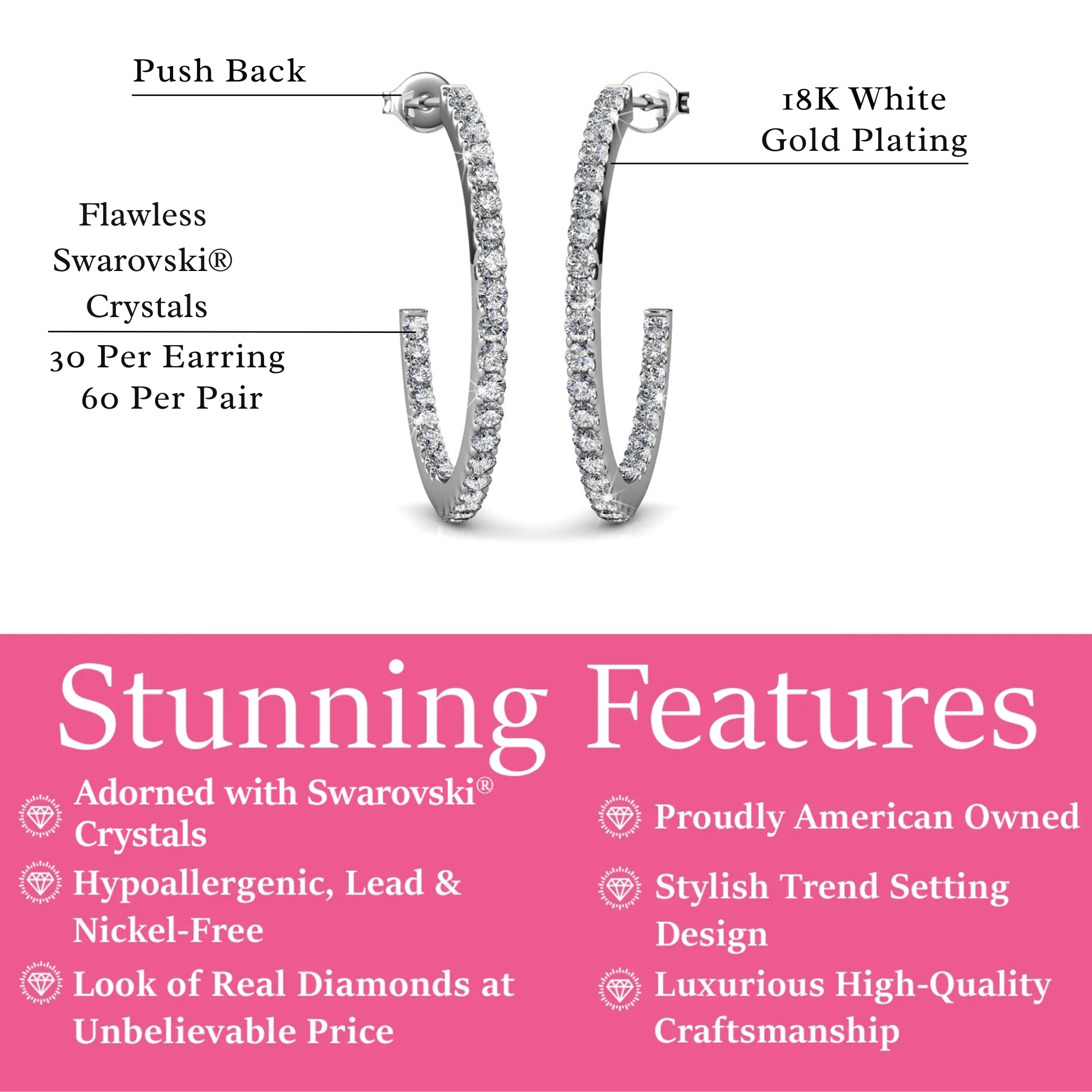 Rosalyn 女士 18k 白金镀金环形水晶耳环