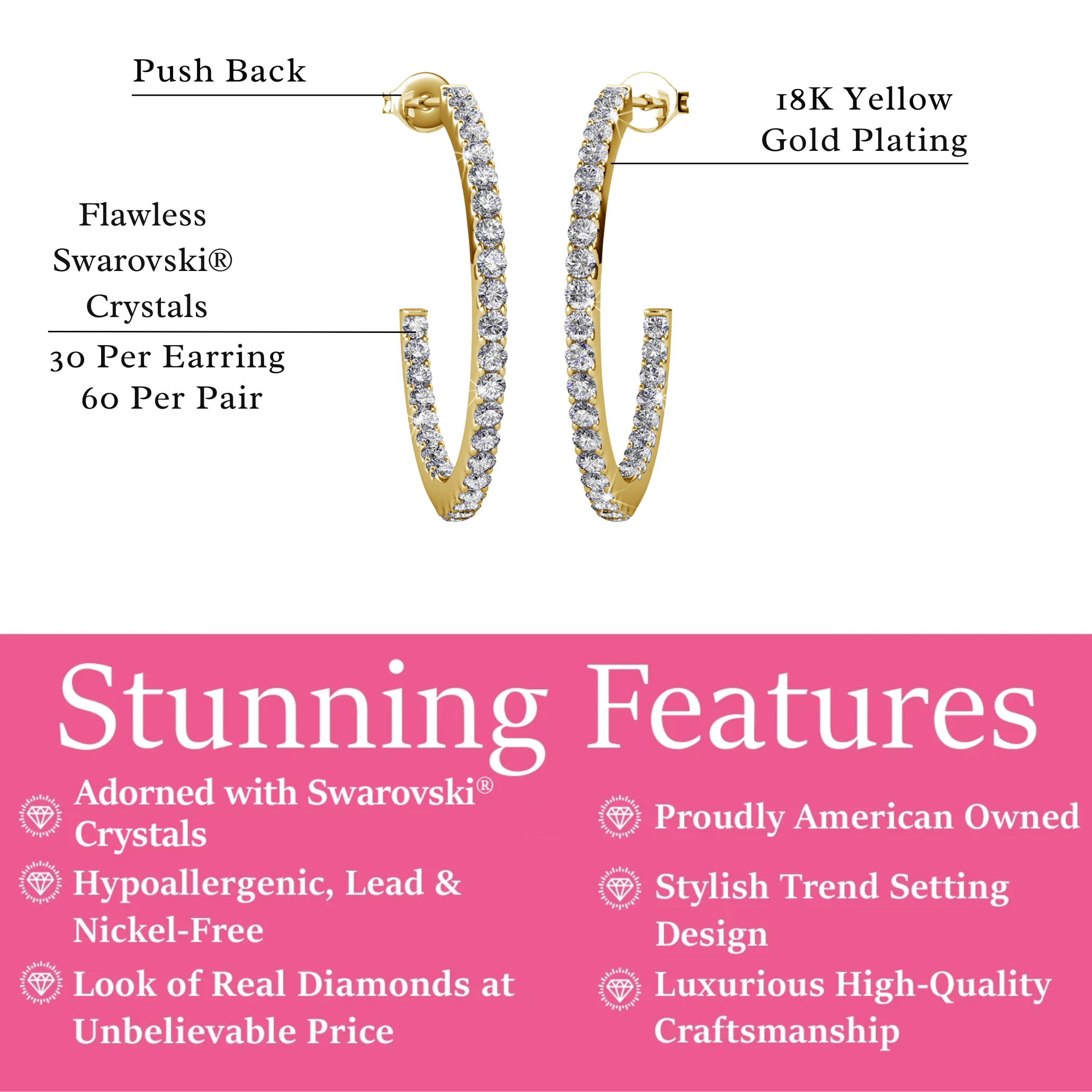 Rosalyn 女士 18k 白金镀金环形水晶耳环