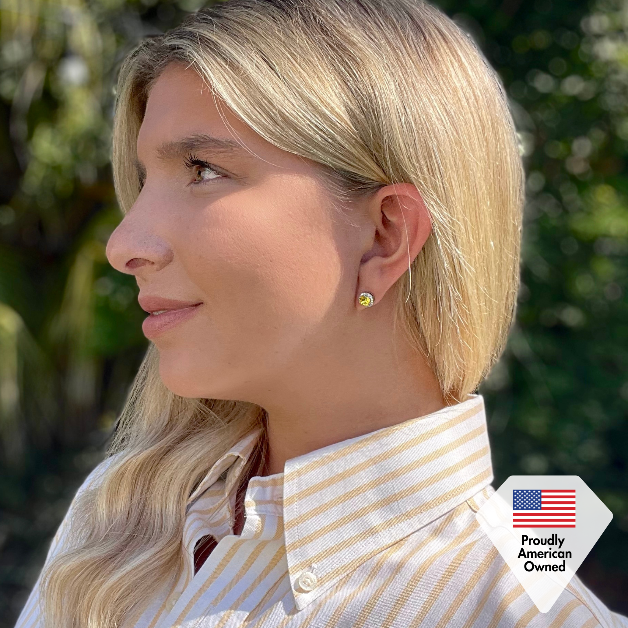 皇家 18k 白金镀生日石光环耳环带圆形切割水晶