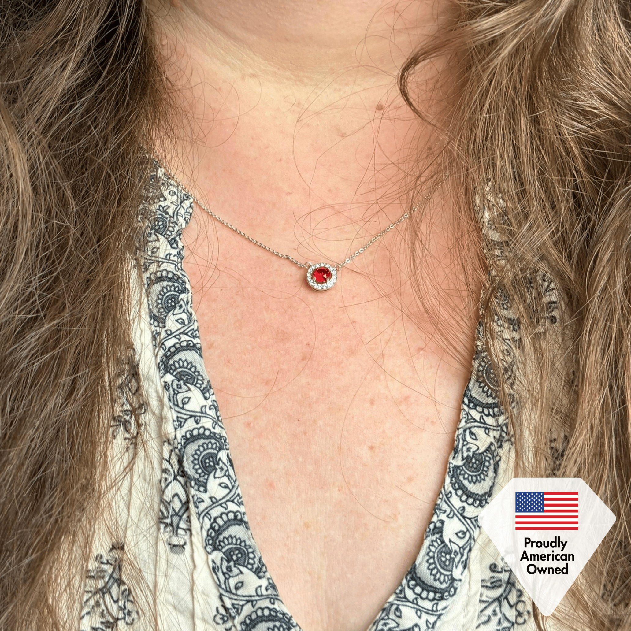 皇家 18k 白金镀生日石光环项链带圆形切割水晶