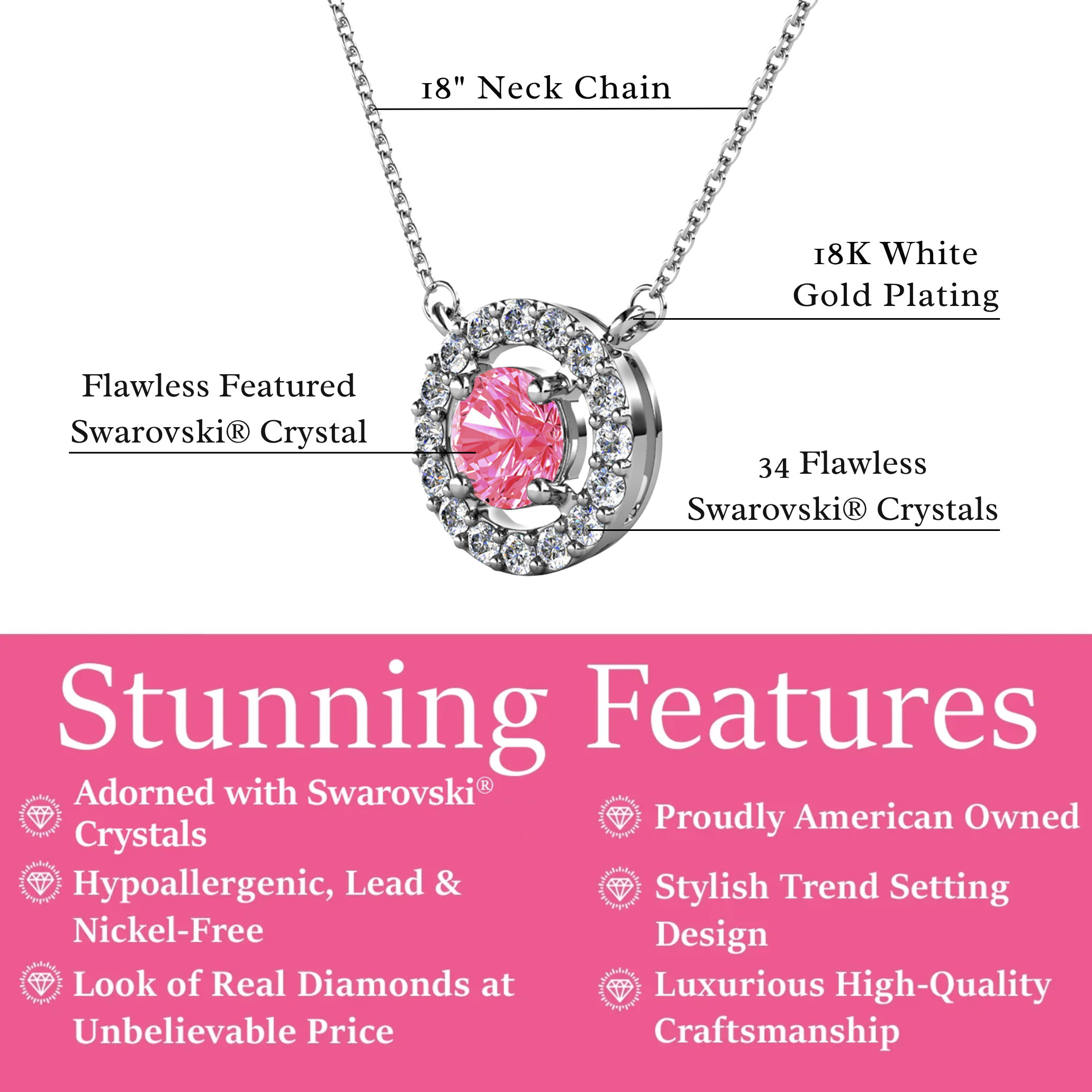 Royal Birthstone 18k White Gold Plated Halo Necklace with Round Cut Swarovski Crystals