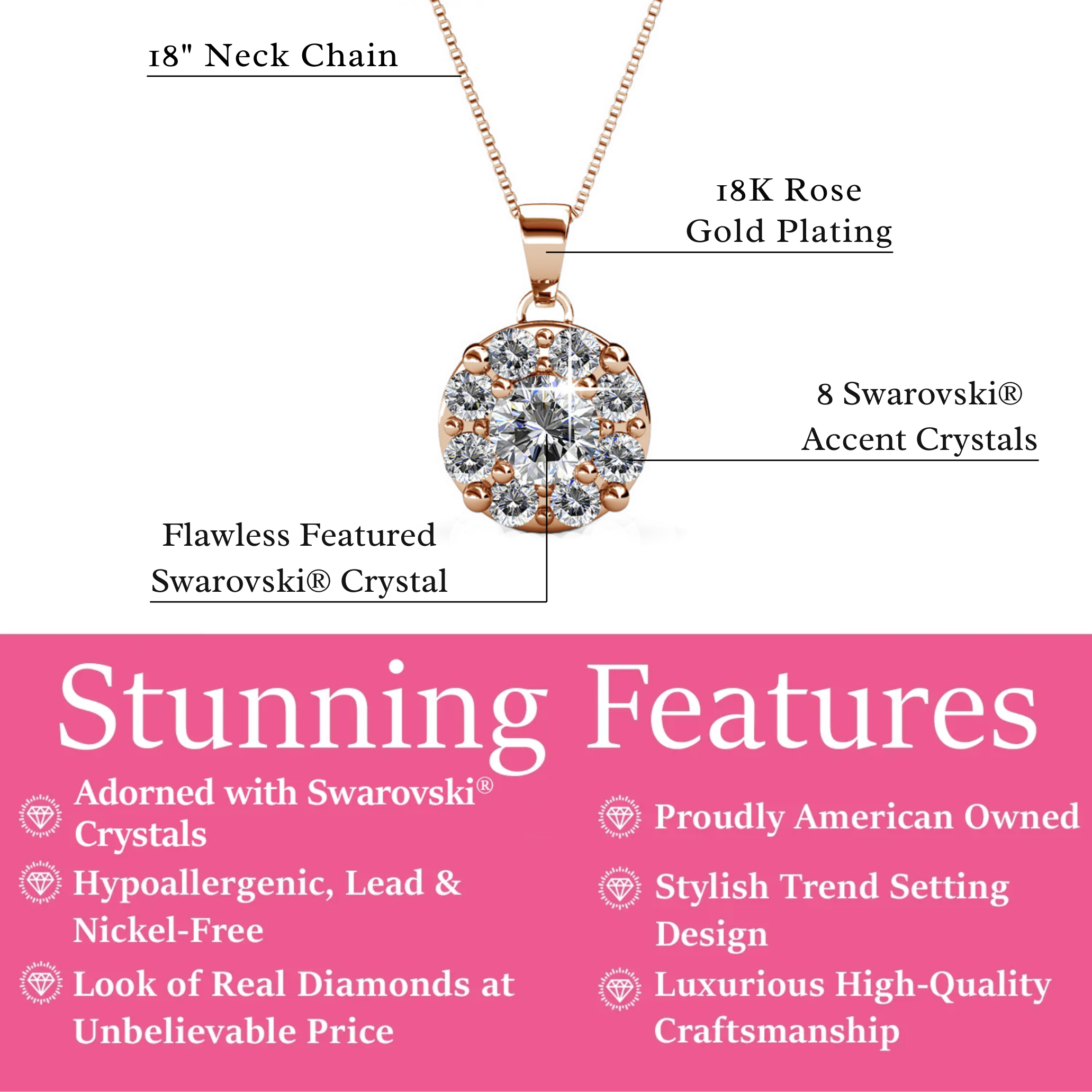 Ruth 18k 白金镀银吊坠项链