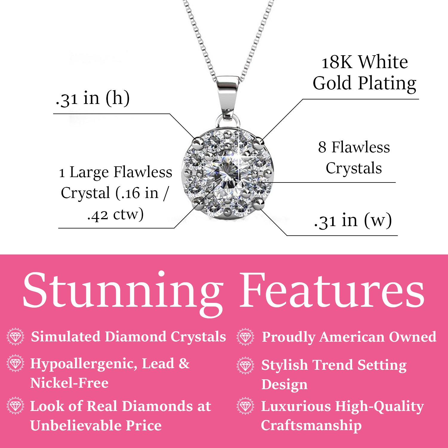 Ruth 18k White Gold Plated Silver Pendant Necklace