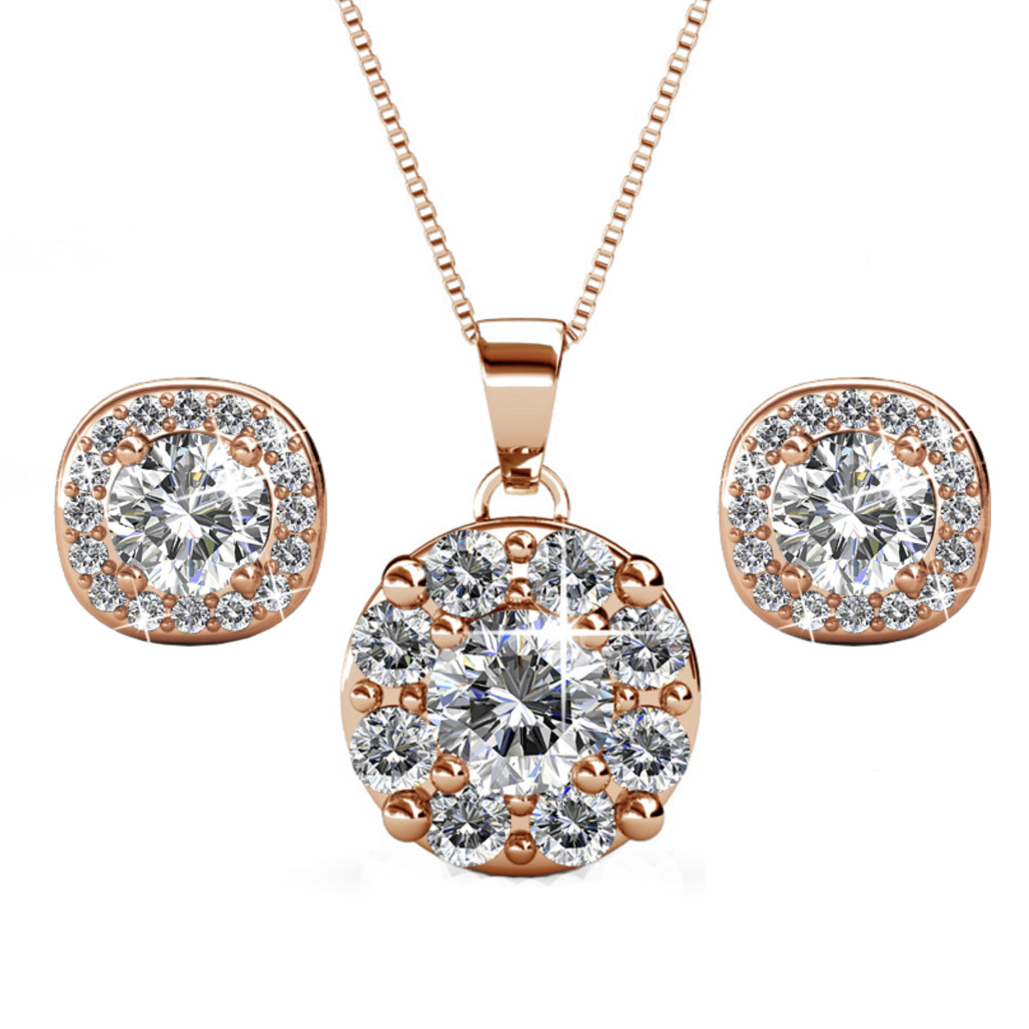 Ruth 18k White Gold Plated Stud Earrings and Necklace Jewelry Set with Swarovski Crystals