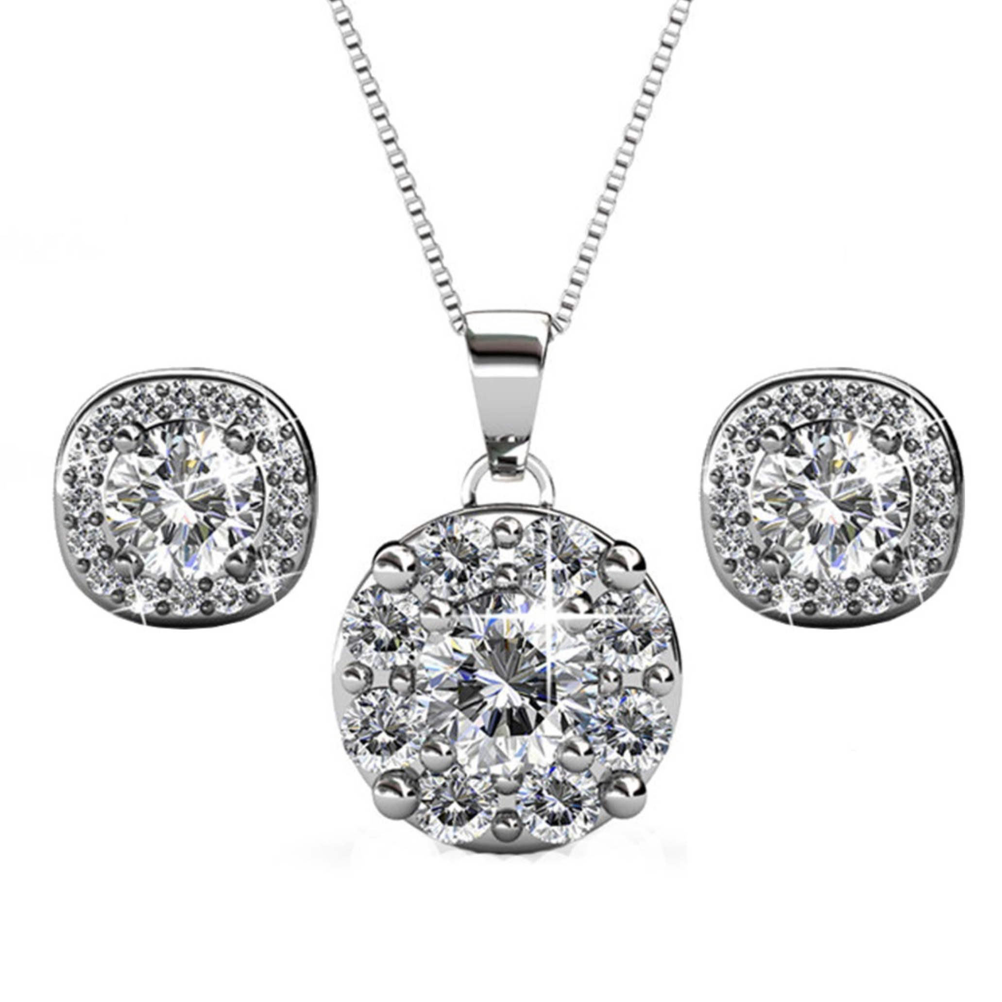 Ruth 18k White Gold Plated Stud Earrings and Necklace Jewelry Set with Swarovski Crystals