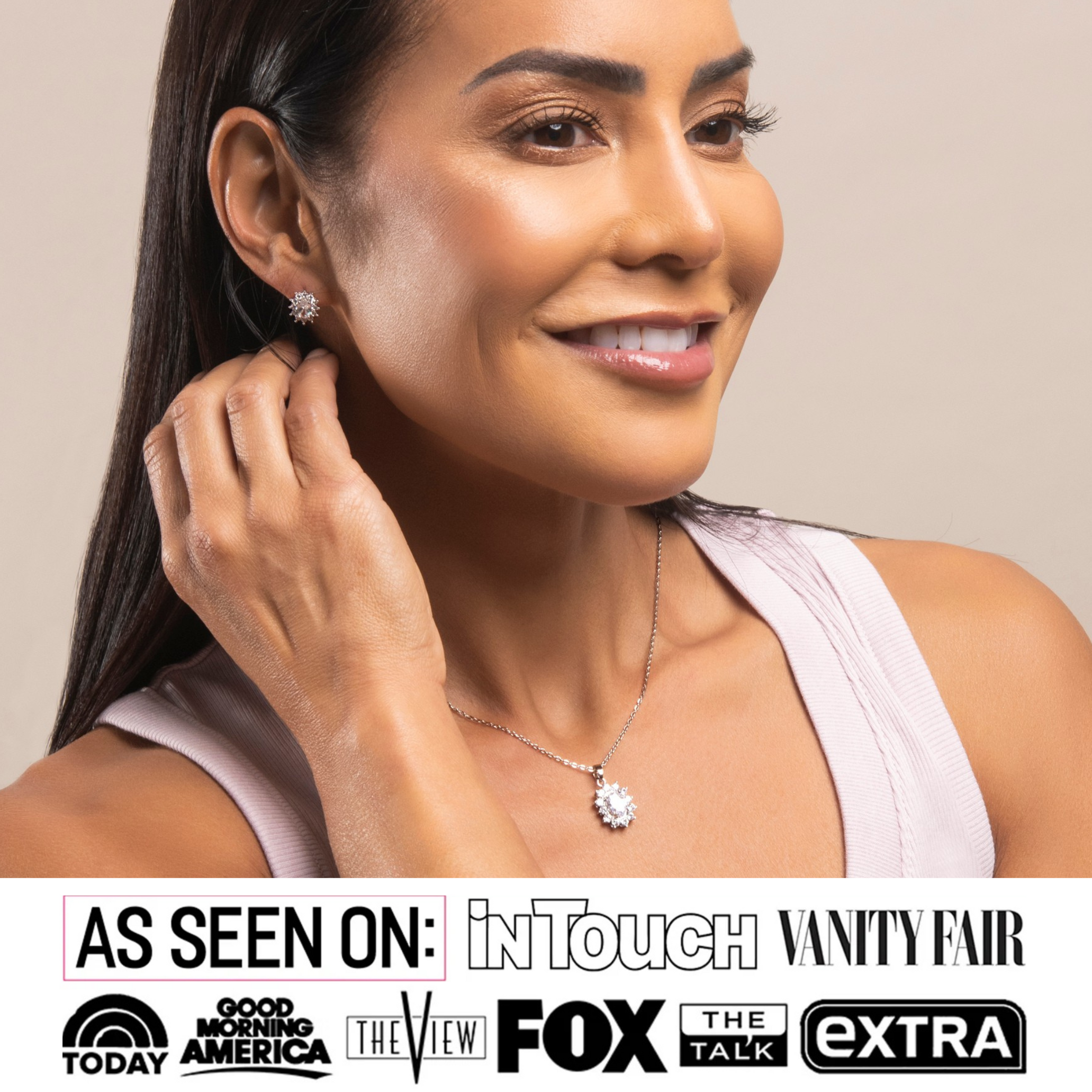 Sage 18k White Gold Plated Stud Earrings and Necklace Set with Oval Cut Simulated Diamond Crystals