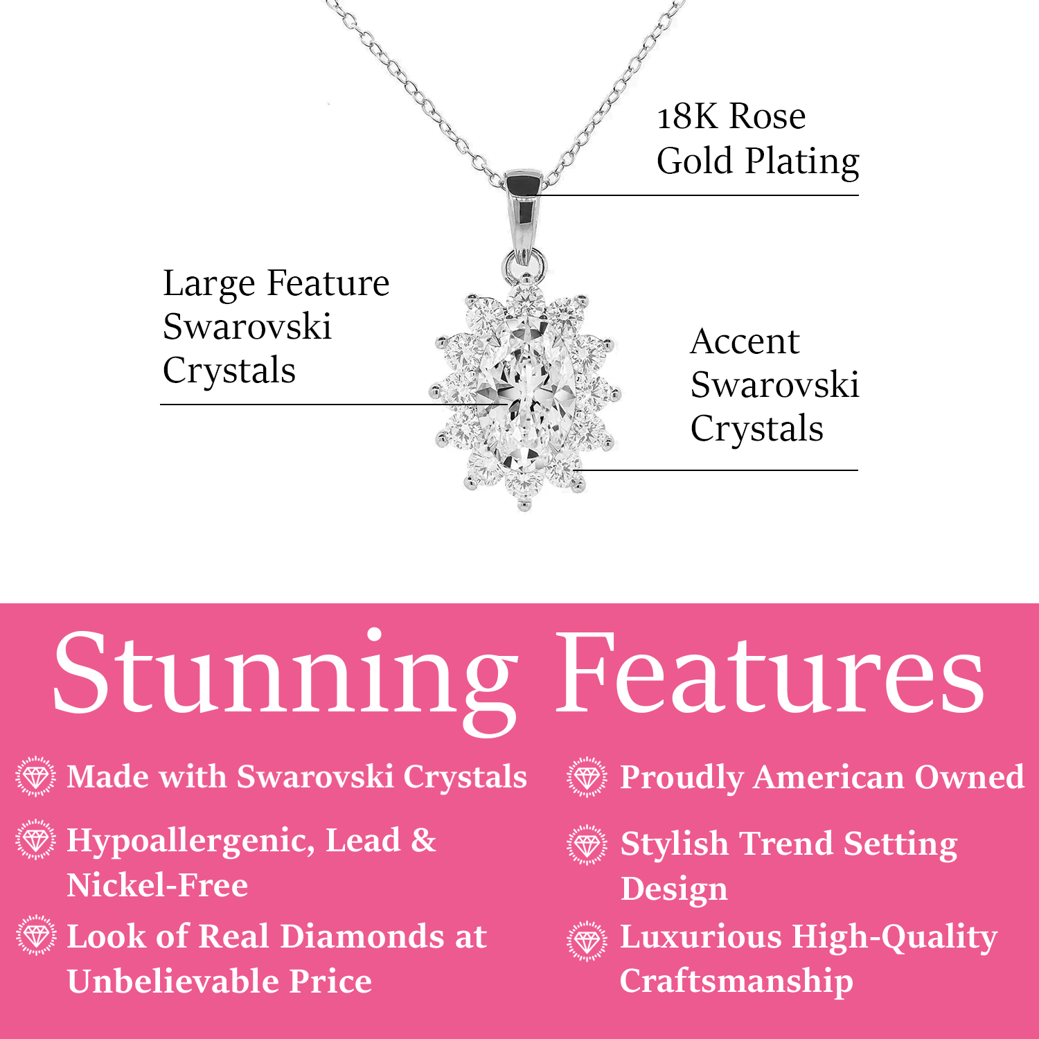 Sage 18k White Gold Plated Pendant Necklace with Simulated Diamond Crystals