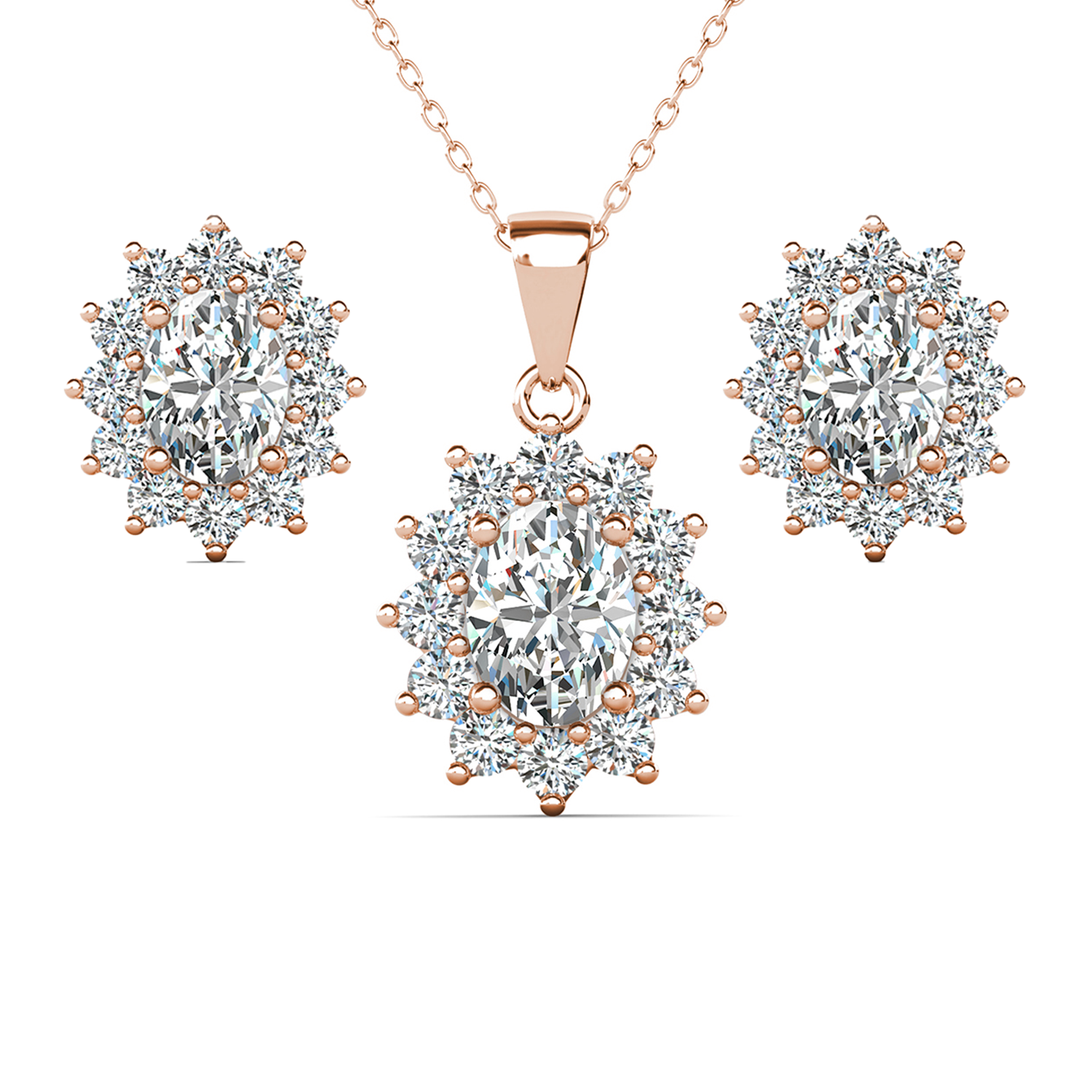 Sage 18k White Gold Plated Stud Earring and Necklace Set