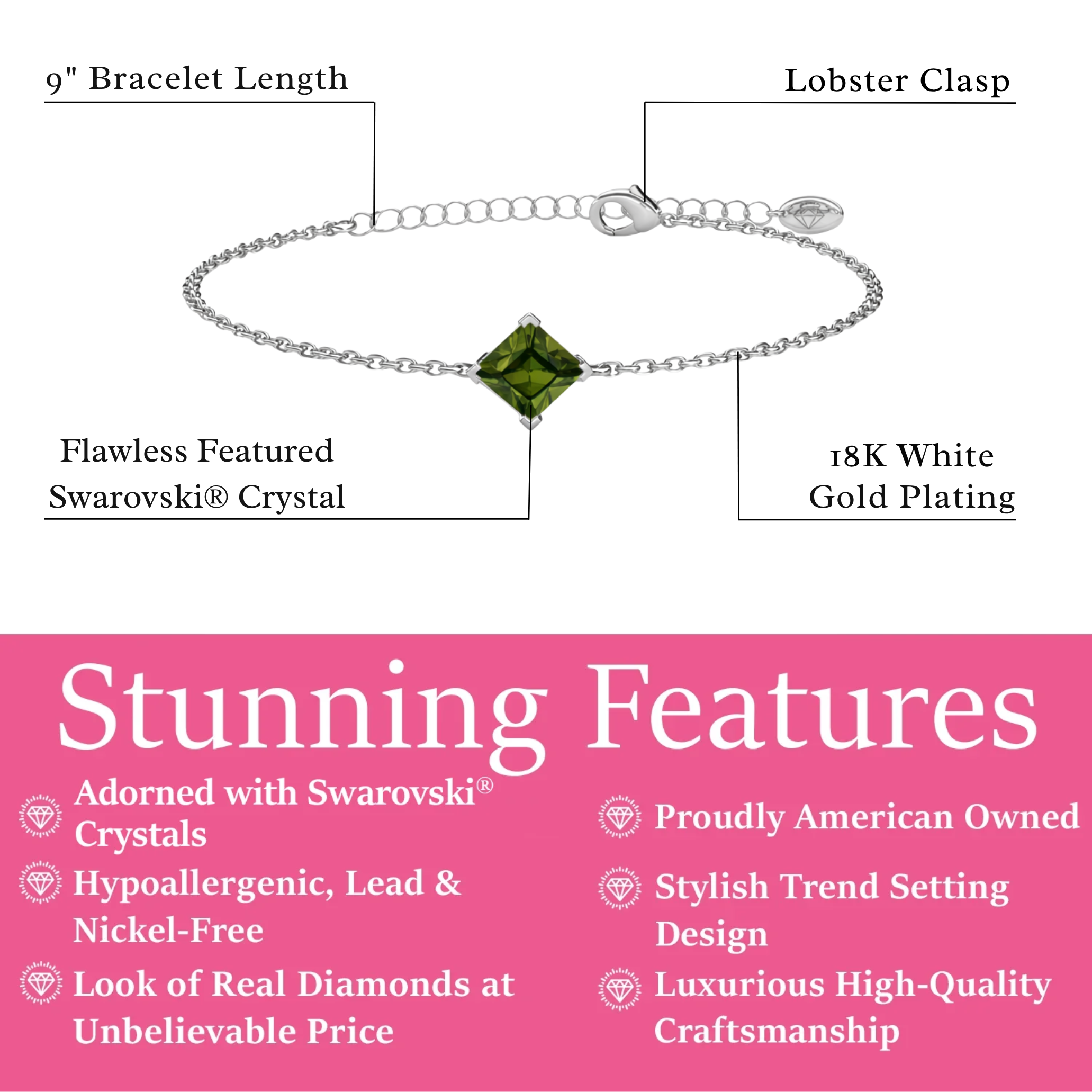 Samantha 18k White Gold Plated Bracelet with Black Swarovski Crystal