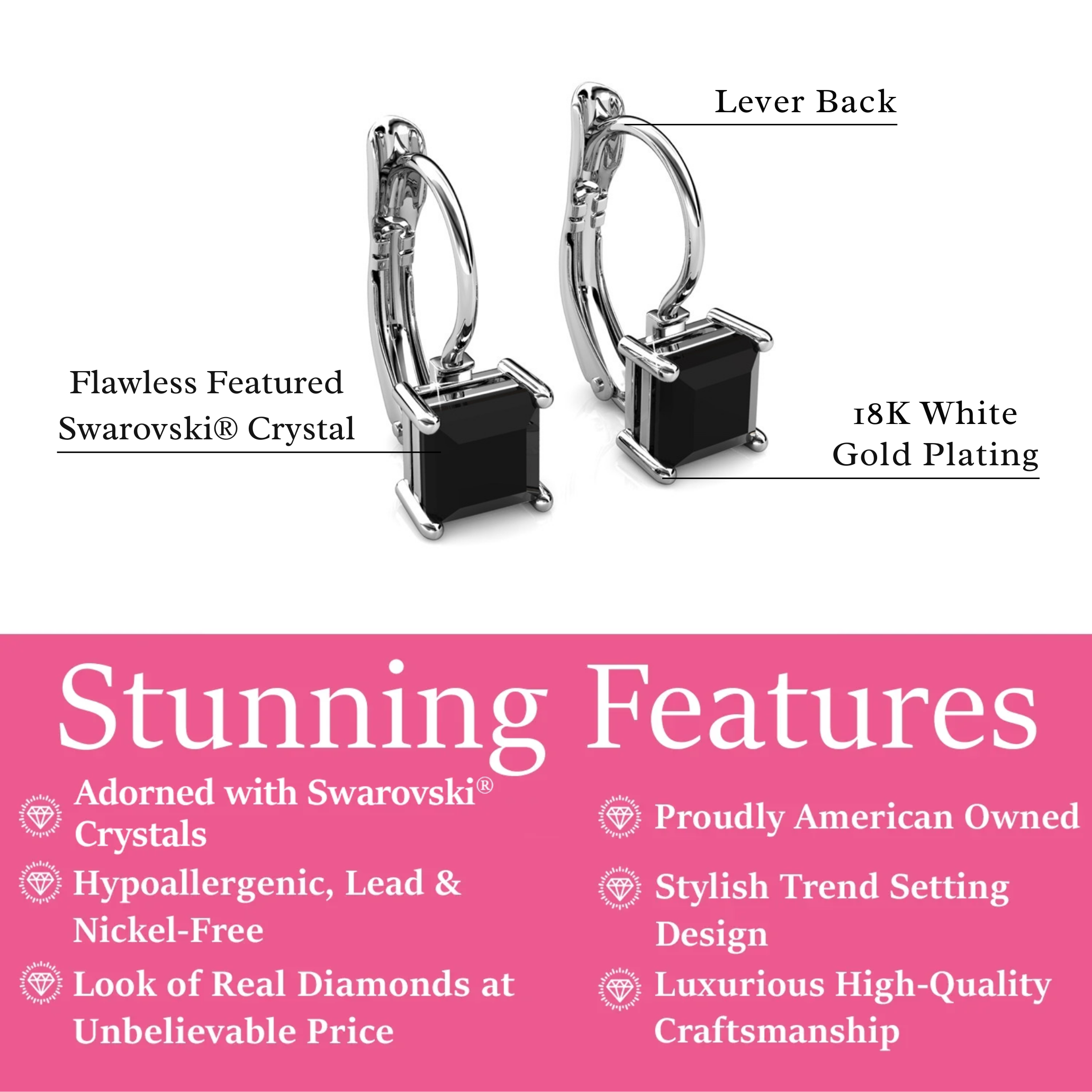 Samantha 18k 镀白金黑水晶吊式耳环