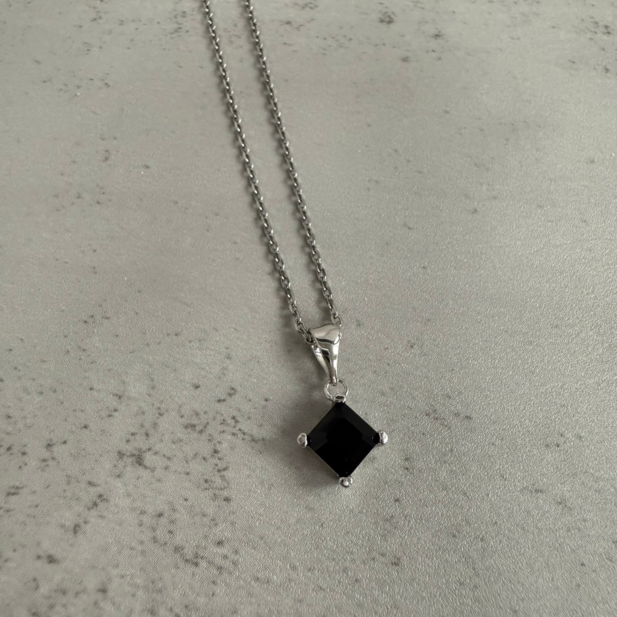 Samantha 18k White Gold Plated Pendant Necklace with Black Swarovski Crystal