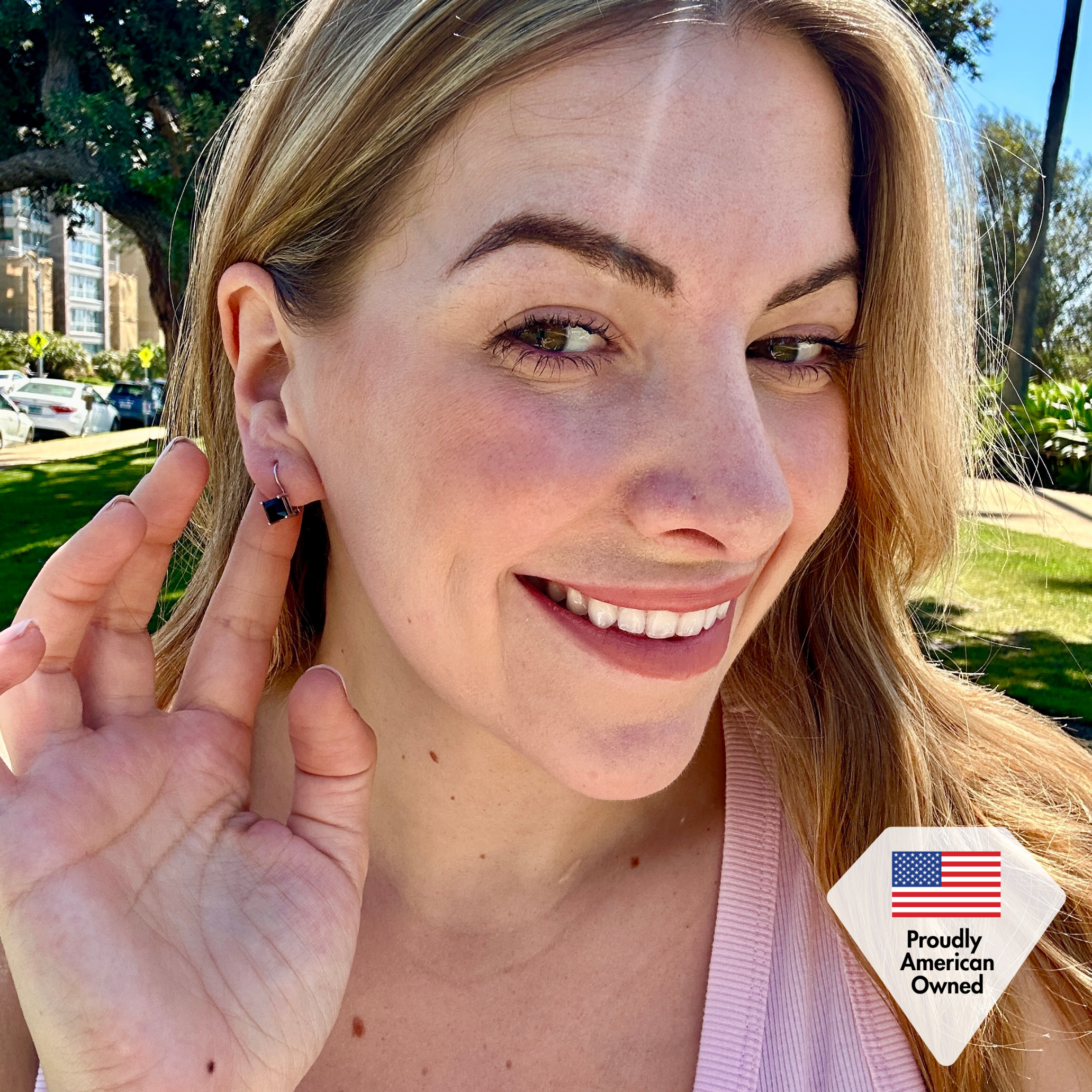 Samantha 18k White Gold Plated Drop Earrings and Necklace Jewelry Set with Black Swarovski Crystal