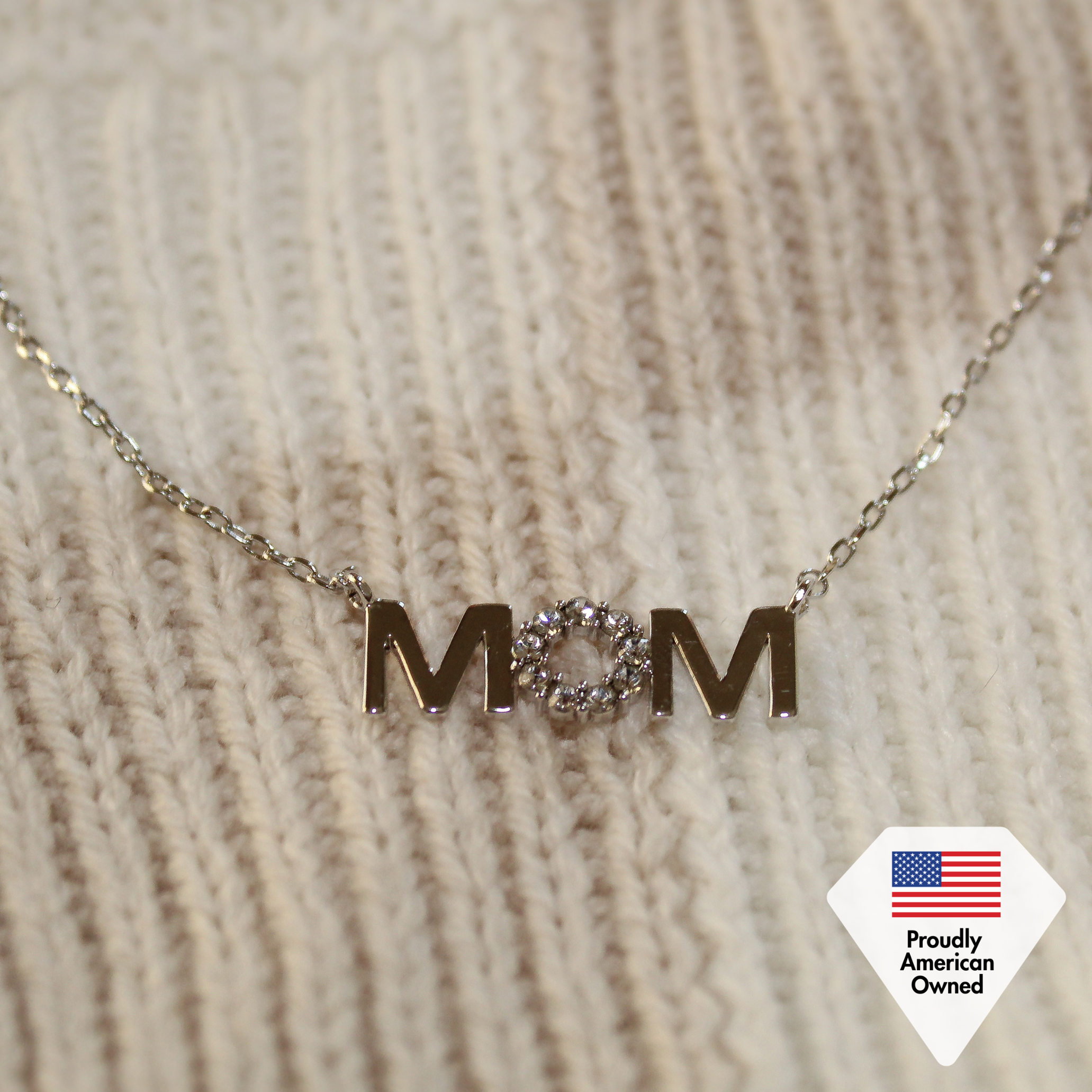 Savannah 18k White Gold Plated Mom Necklace with Swarovski Crystals