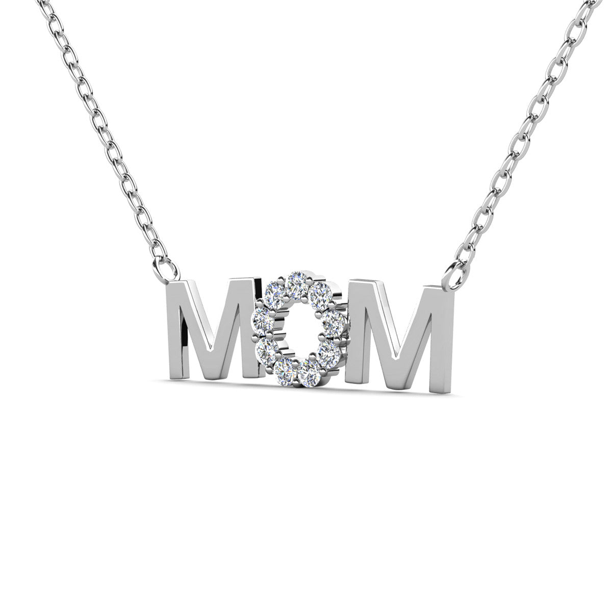 Savannah 18k White Gold Plated Mom Necklace with Swarovski Crystals