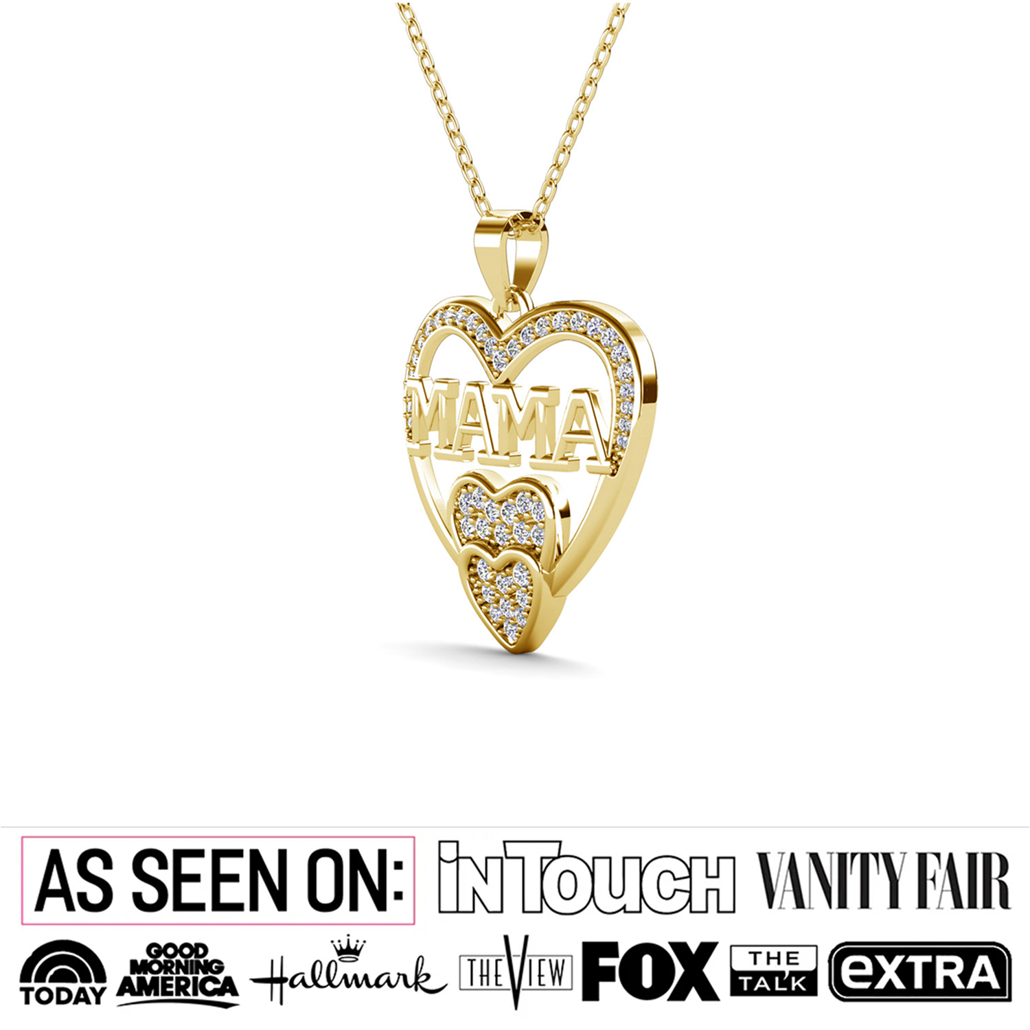 Selena 18k White Gold Plated Mama Heart Pendant Necklace with Swarovski Crystals