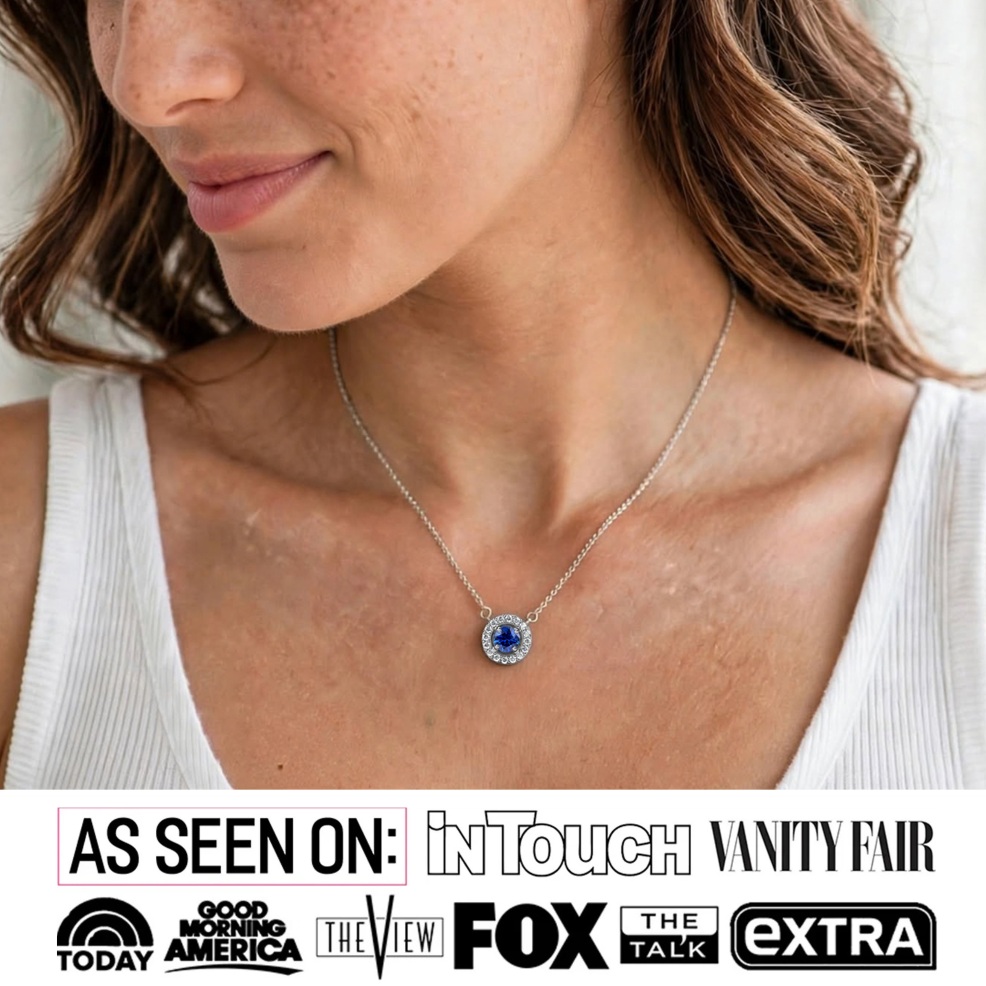 Royal Birthstone 18k White Gold Plated Halo Necklace with Round Cut Swarovski Crystals
