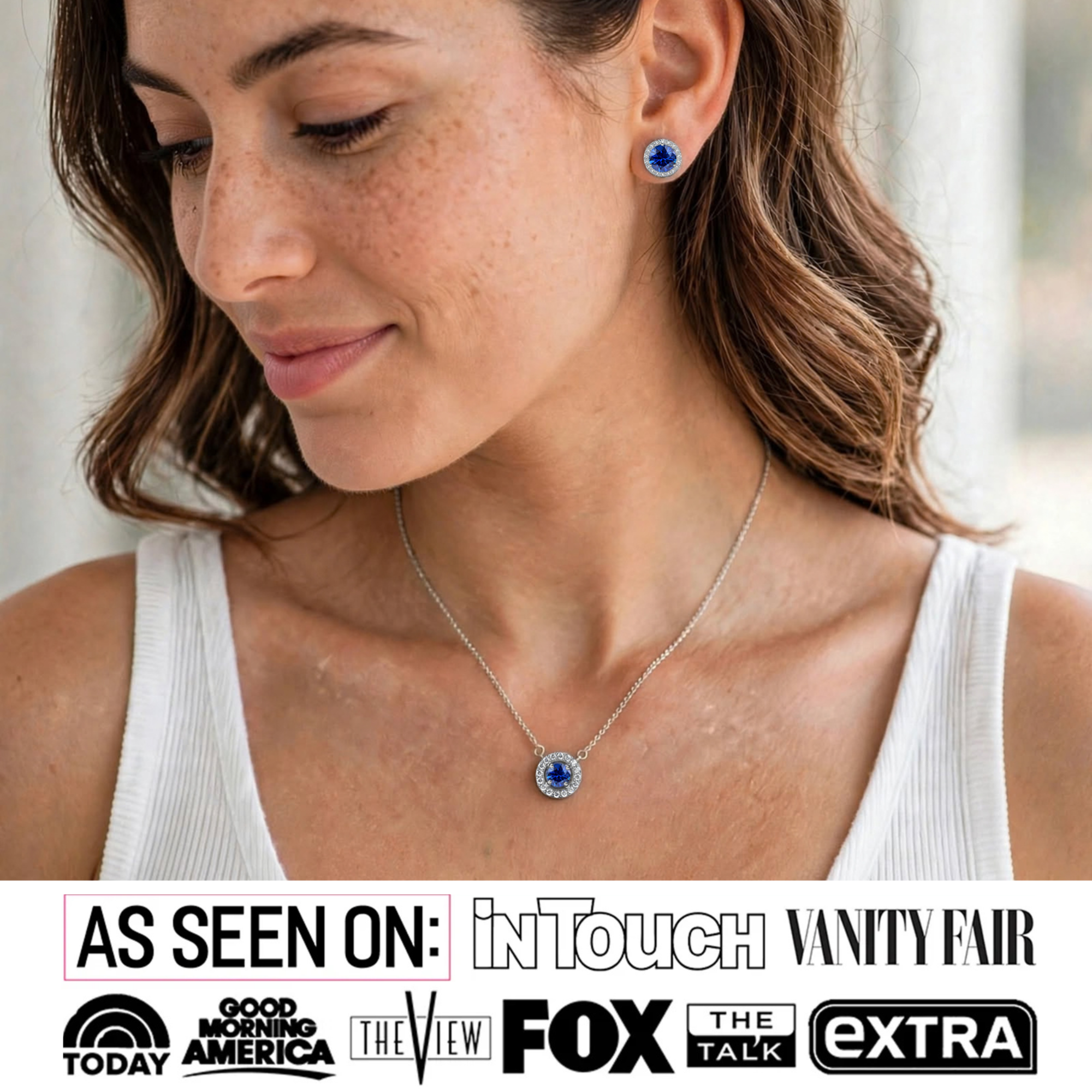 Royal Birthstone 18k White Gold Plated Halo Stud Earrings and Necklace Set with Swarovski Crystals
