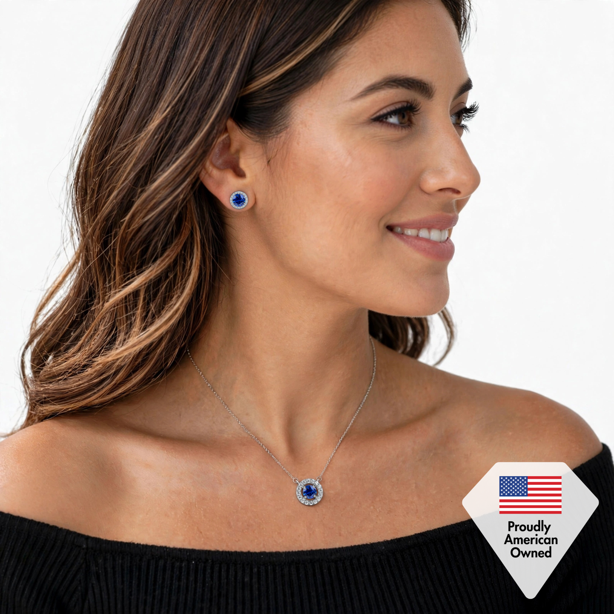 Royal Birthstone 18k White Gold Plated Halo Stud Earrings with Round Cut Swarovski Crystals