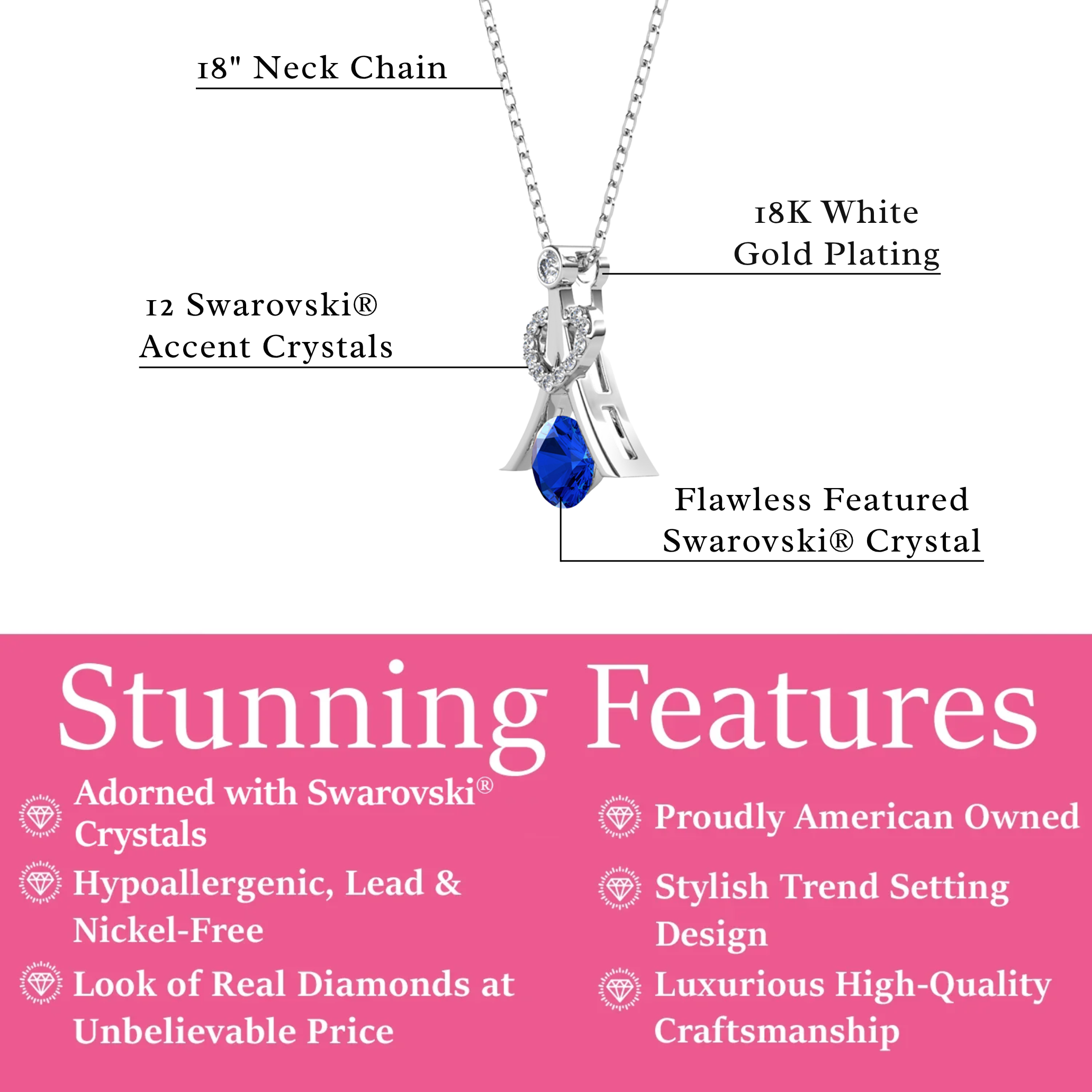 Serenity Birthstone 18k White Gold Plated Necklace with Round Cut Swarovski Crystals