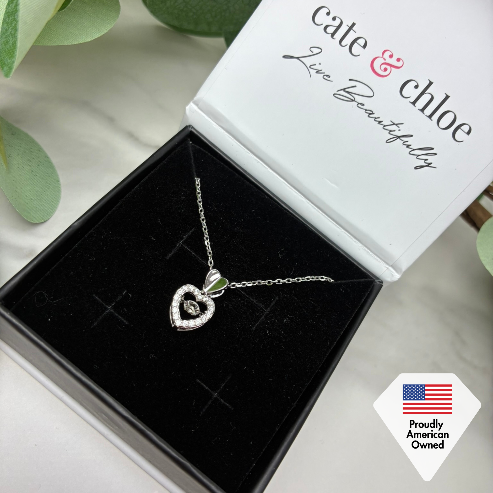 Shelby 18k White Gold Plated Heart Dancing Necklace with Swarovski Crystals