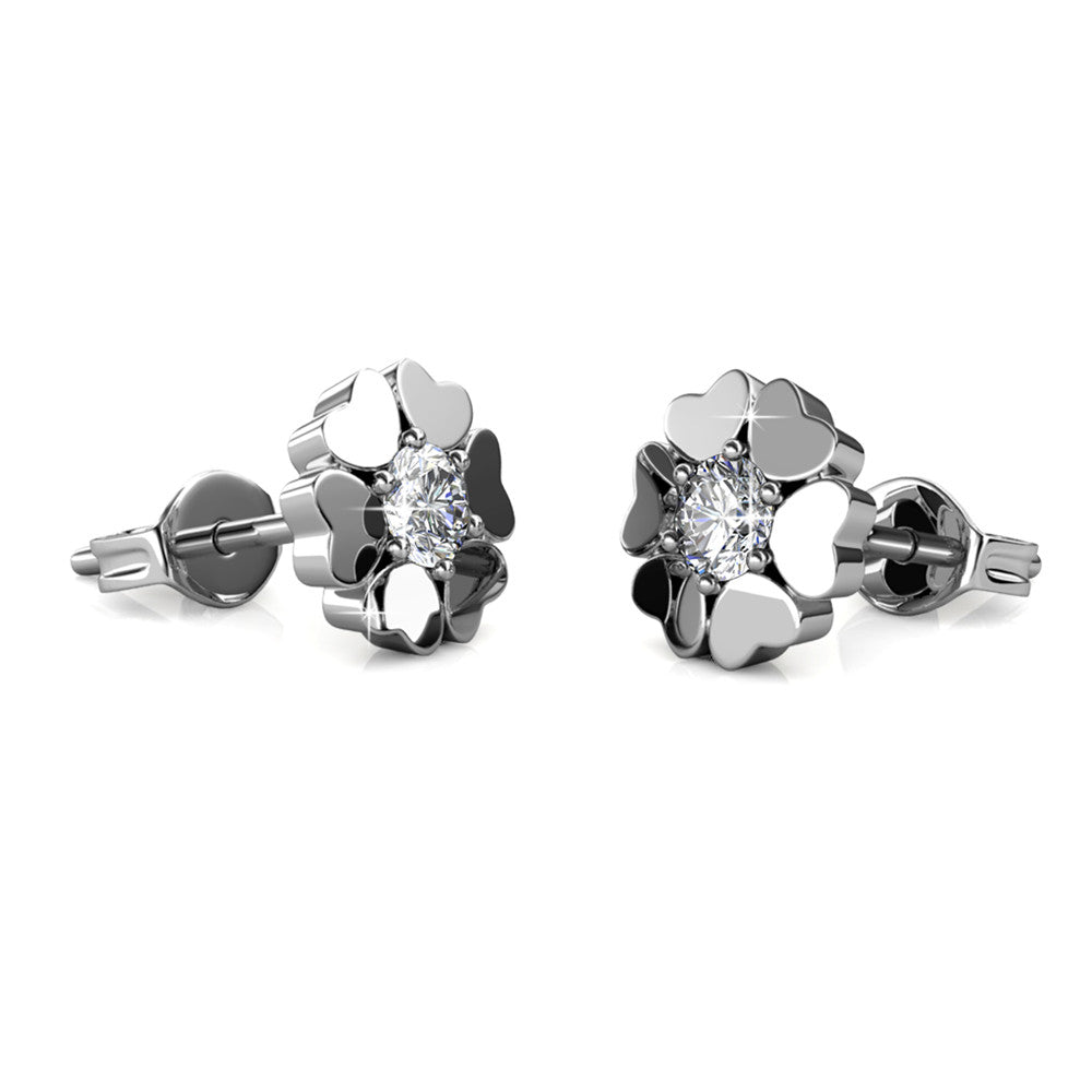 Khloe 18k White Gold Heart Stud Earrings with Round Cut Crystals