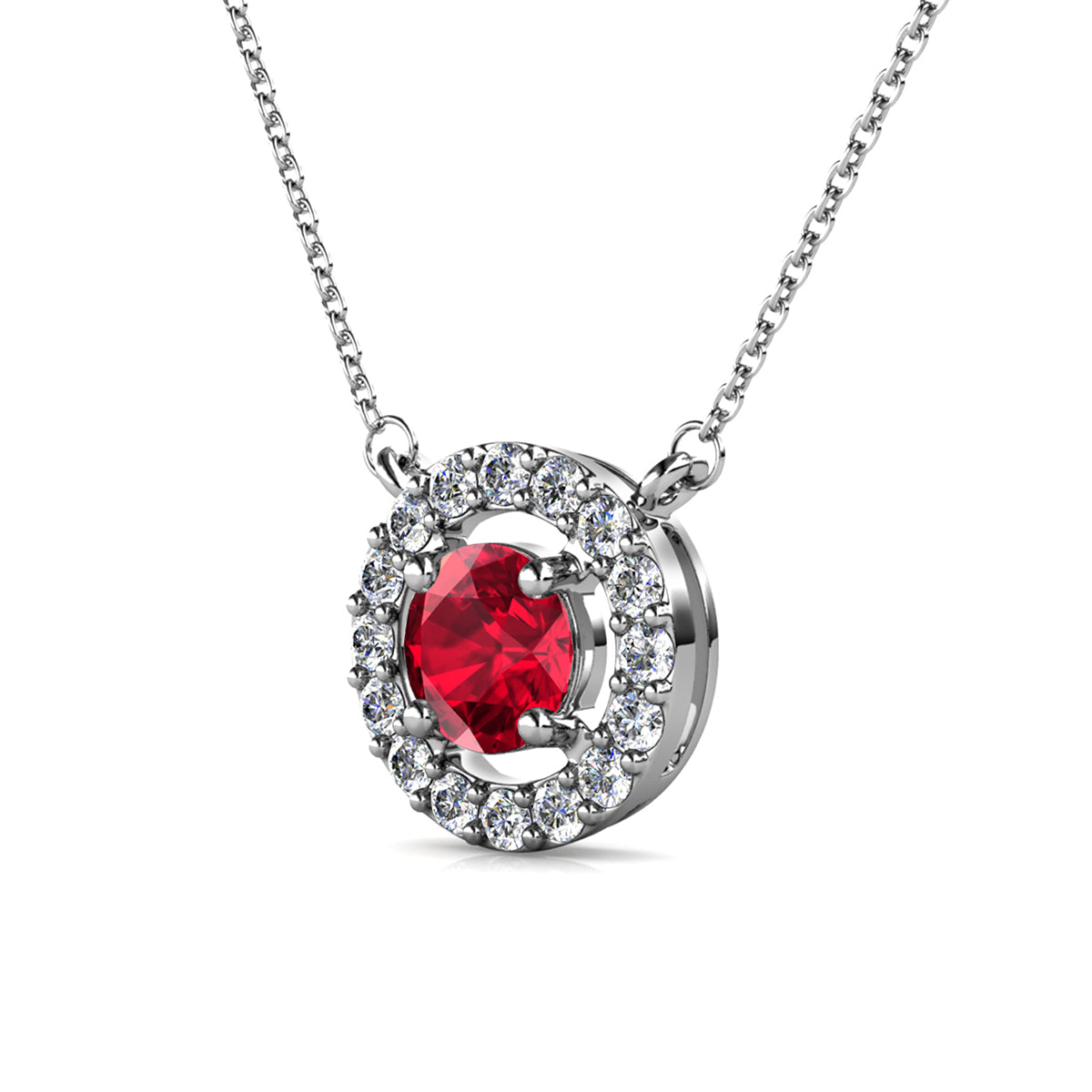 Royal 18k White Gold Plated January Birthstone Halo Necklace with Round Cut Garnet Swarovski Crystals