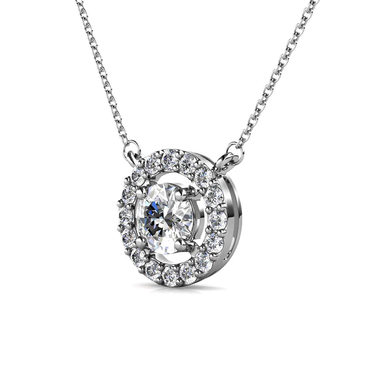 Royal 18k White Gold Plated April Birthstone Halo Necklace with Round Cut Diamond Swarovski Crystals